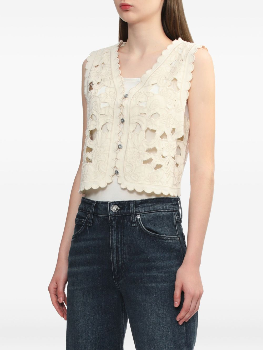 floral-embroidered vest - 3