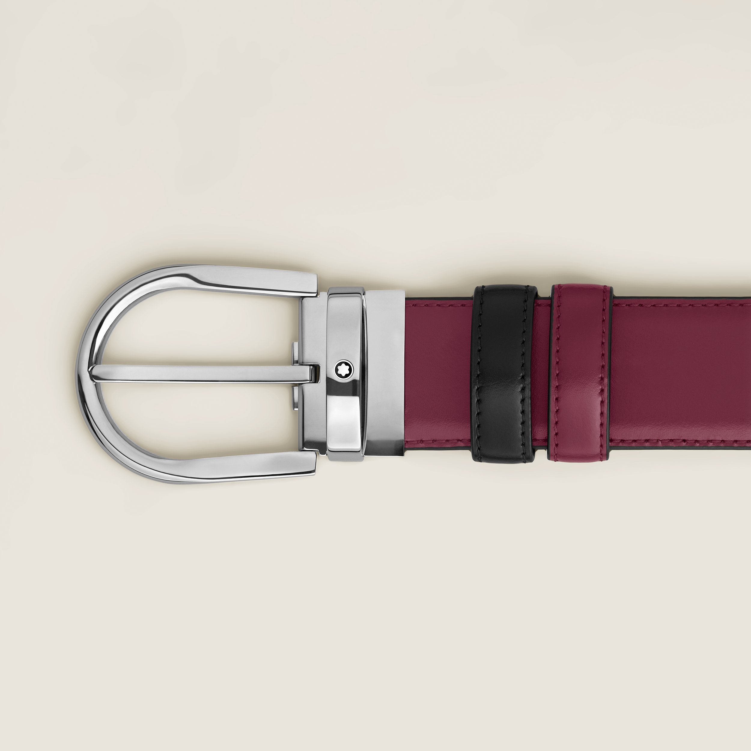 Horseshoe buckle black/cassis 35mm reversible leather belt - 3