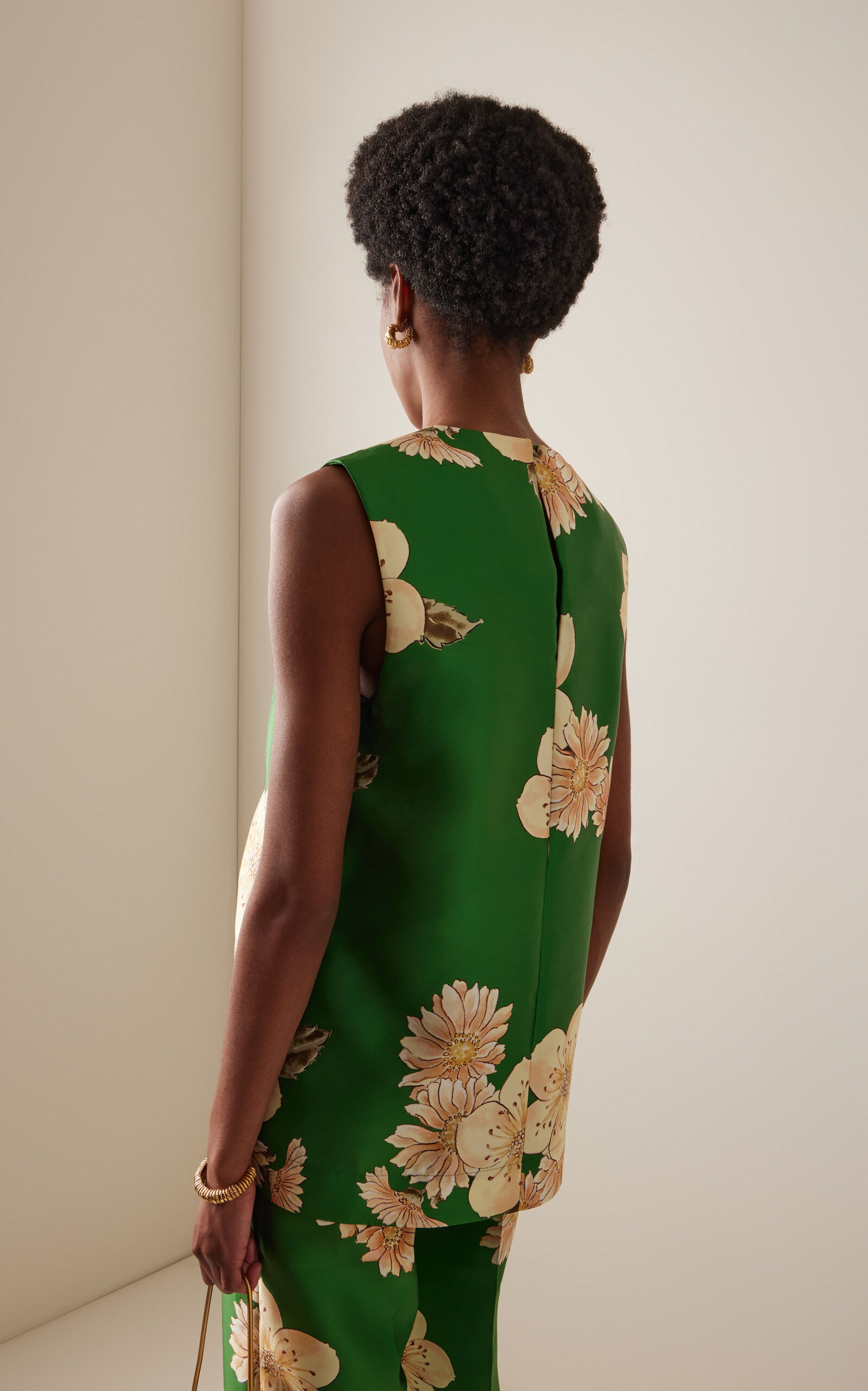 Sage Printed Satin Top green - 4