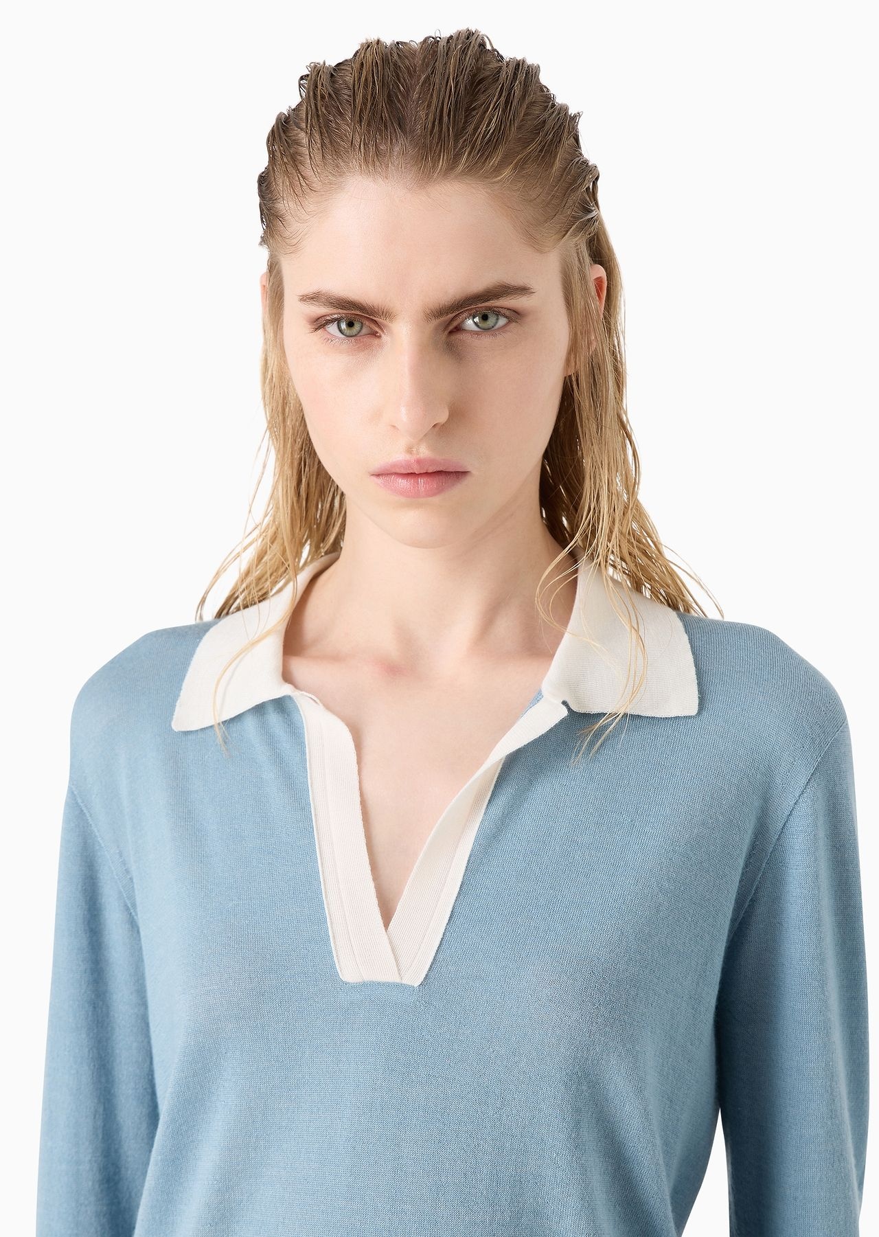 Long-sleeved cashmere and silk polo shirt - 5