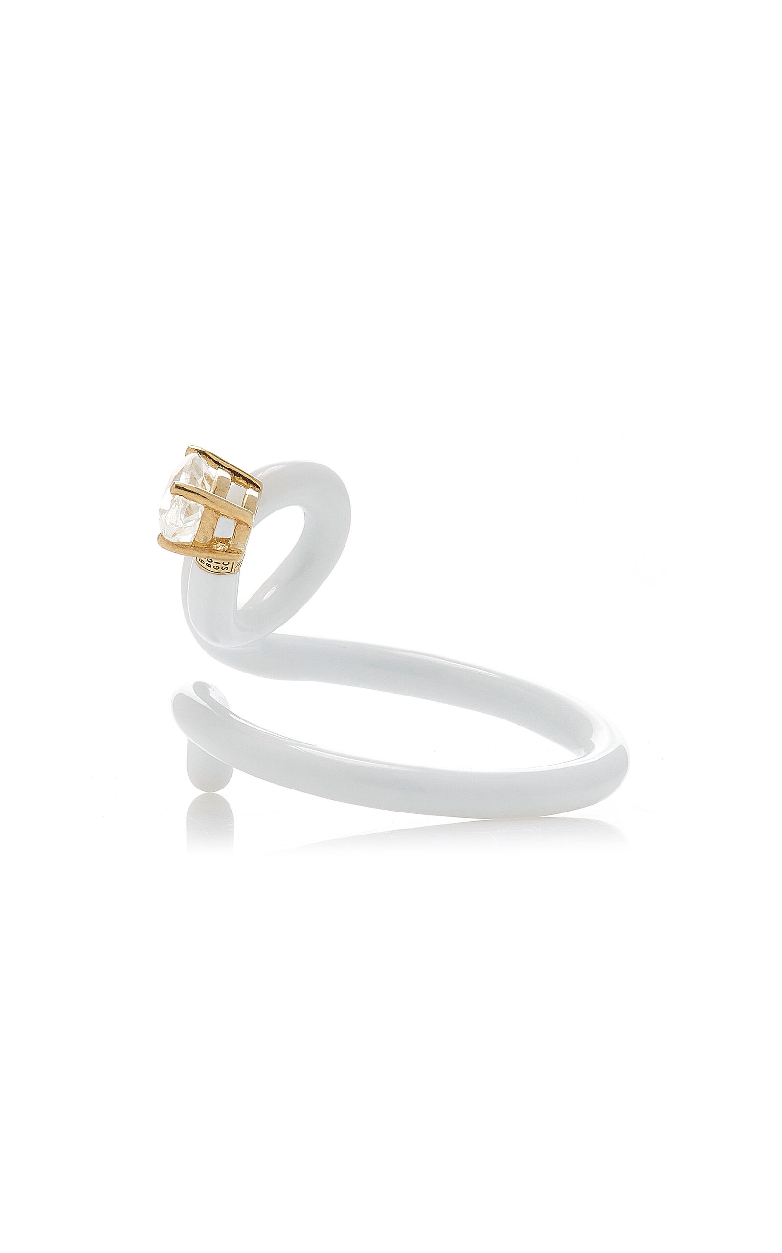 Baby Vine Enameled 9K Yellow Gold, Silver Crystal Ring white - 4