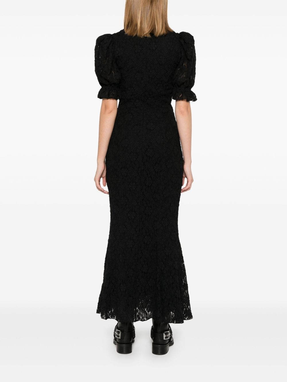 lace puff-sleeves maxi dress - 4