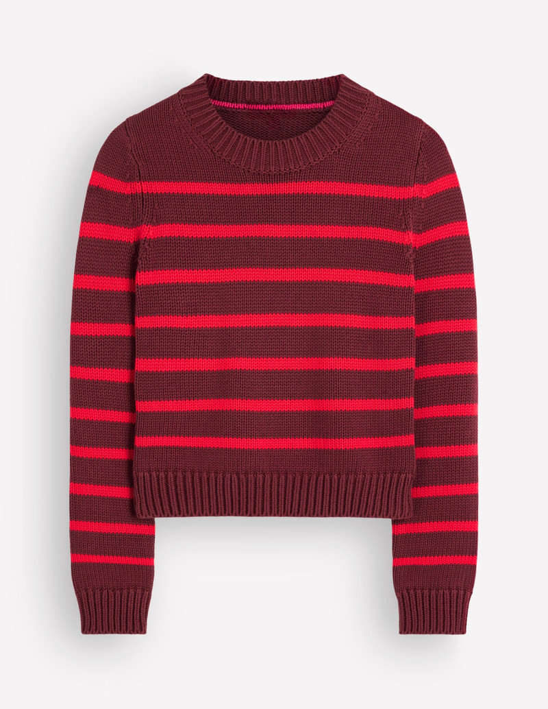 Lucy Chunky Cotton Sweater-Chestnut, Poppy Red - 1