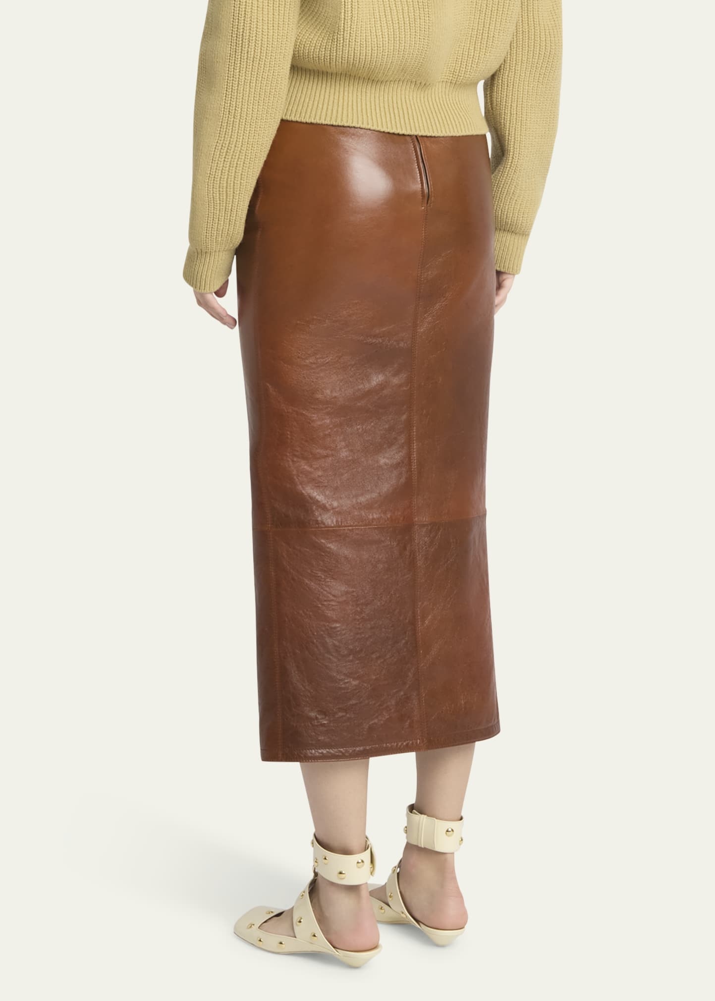 Glossy Leather Midi Skirt - 3