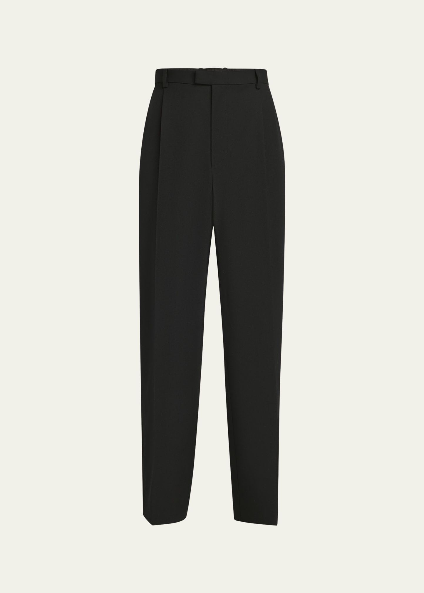 Men's Wool Twill Double-Pleated Straight-Leg Trousers - 1