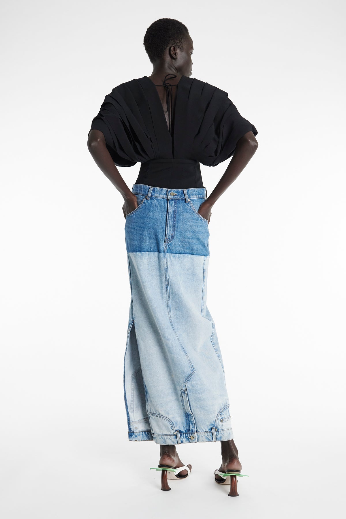 RECYCLED DENIM MIRROR EFFECT SKIRT BLUE - 8