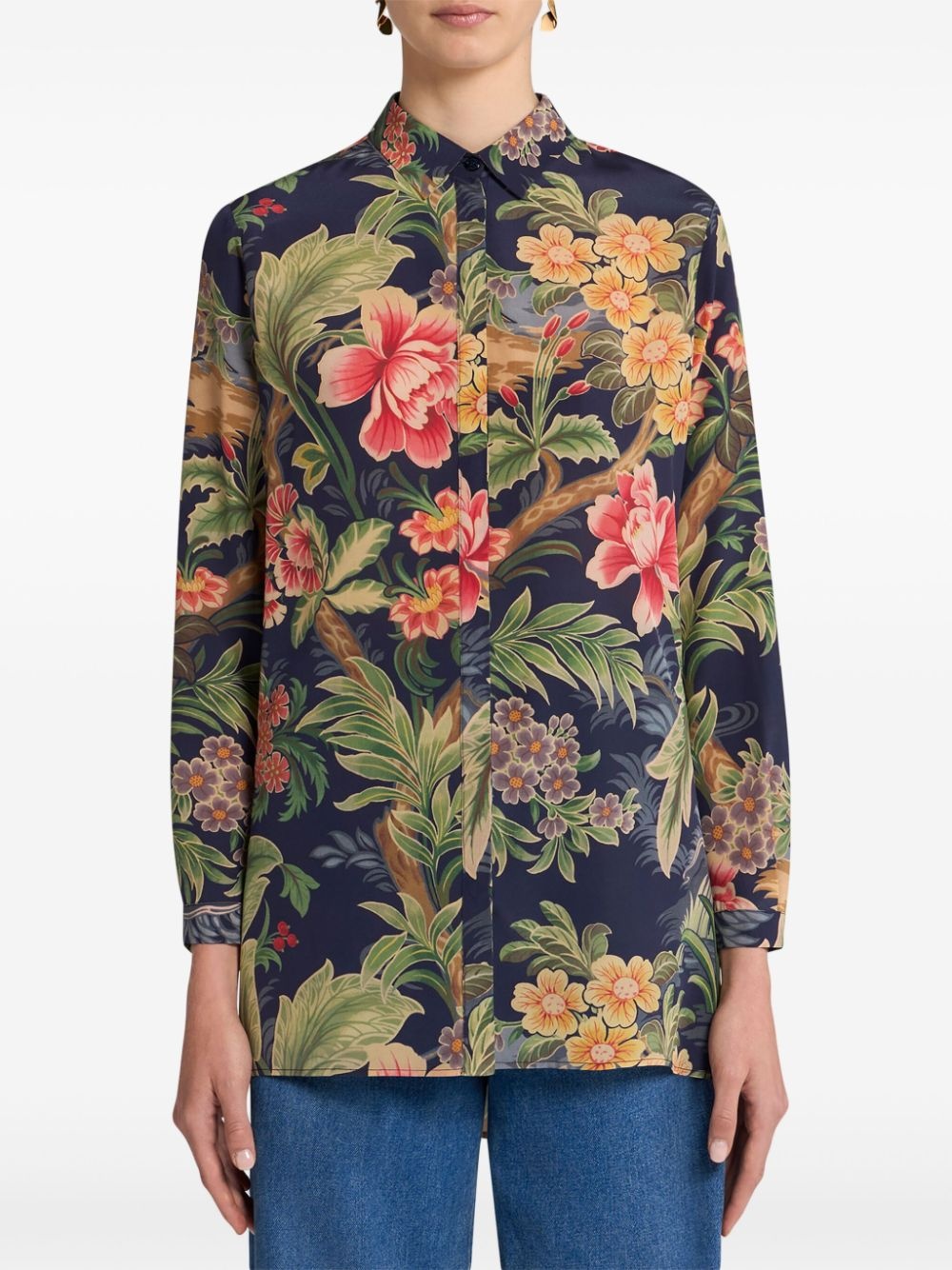 floral-print silk shirt - 2