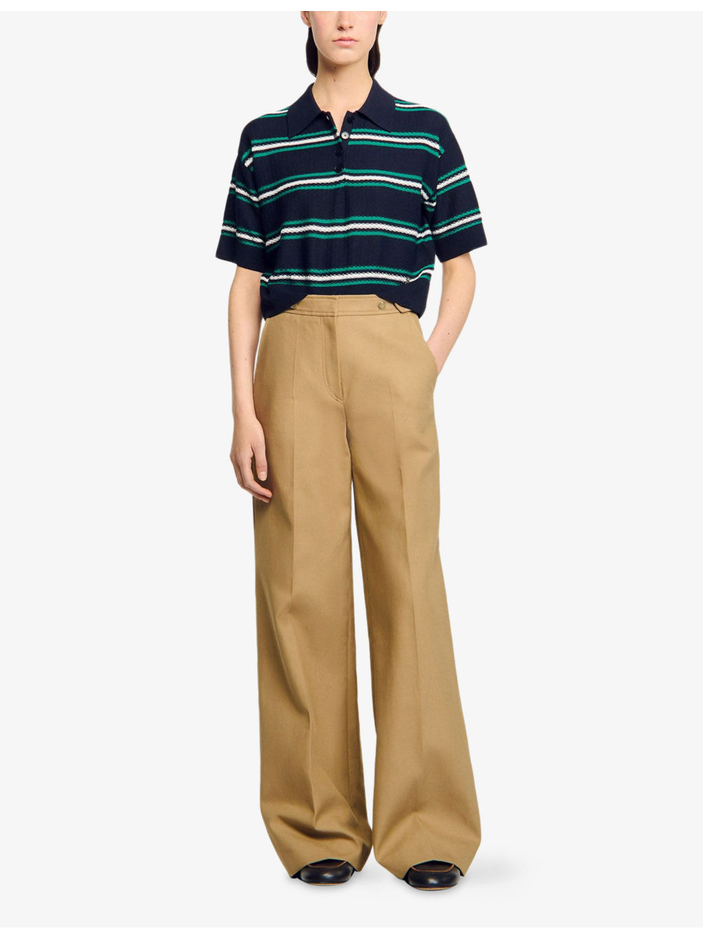 Stripe Polo-Neck Knitted Top - 2