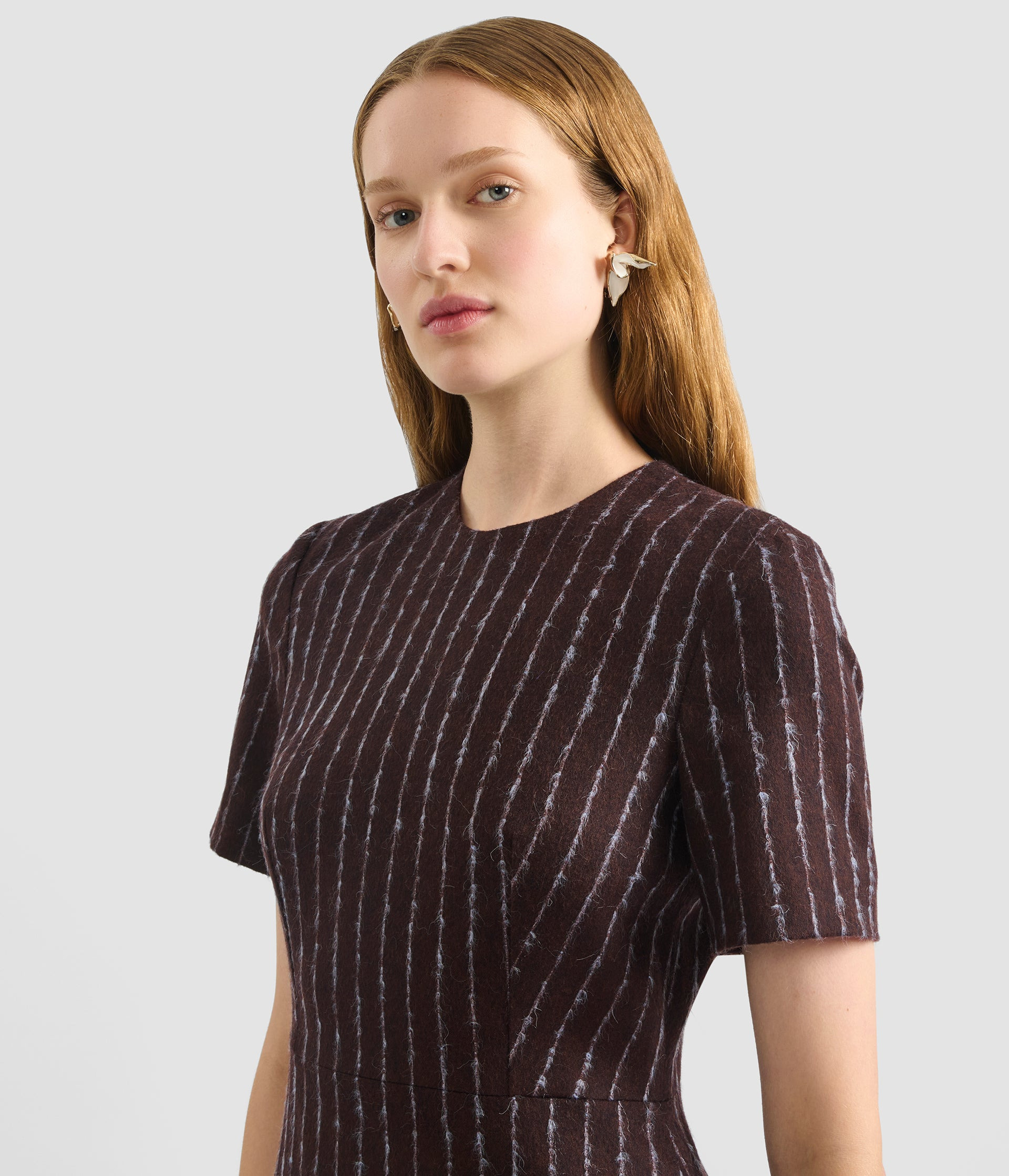PINSTRIPE DRAPED MIDI DRESS - 4