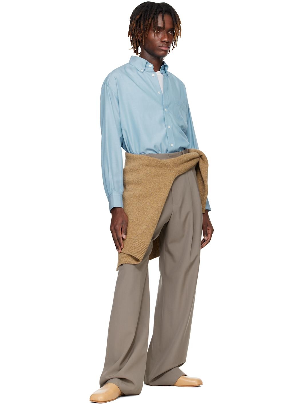 Blue Silk Broad Button Down Shirt - 5
