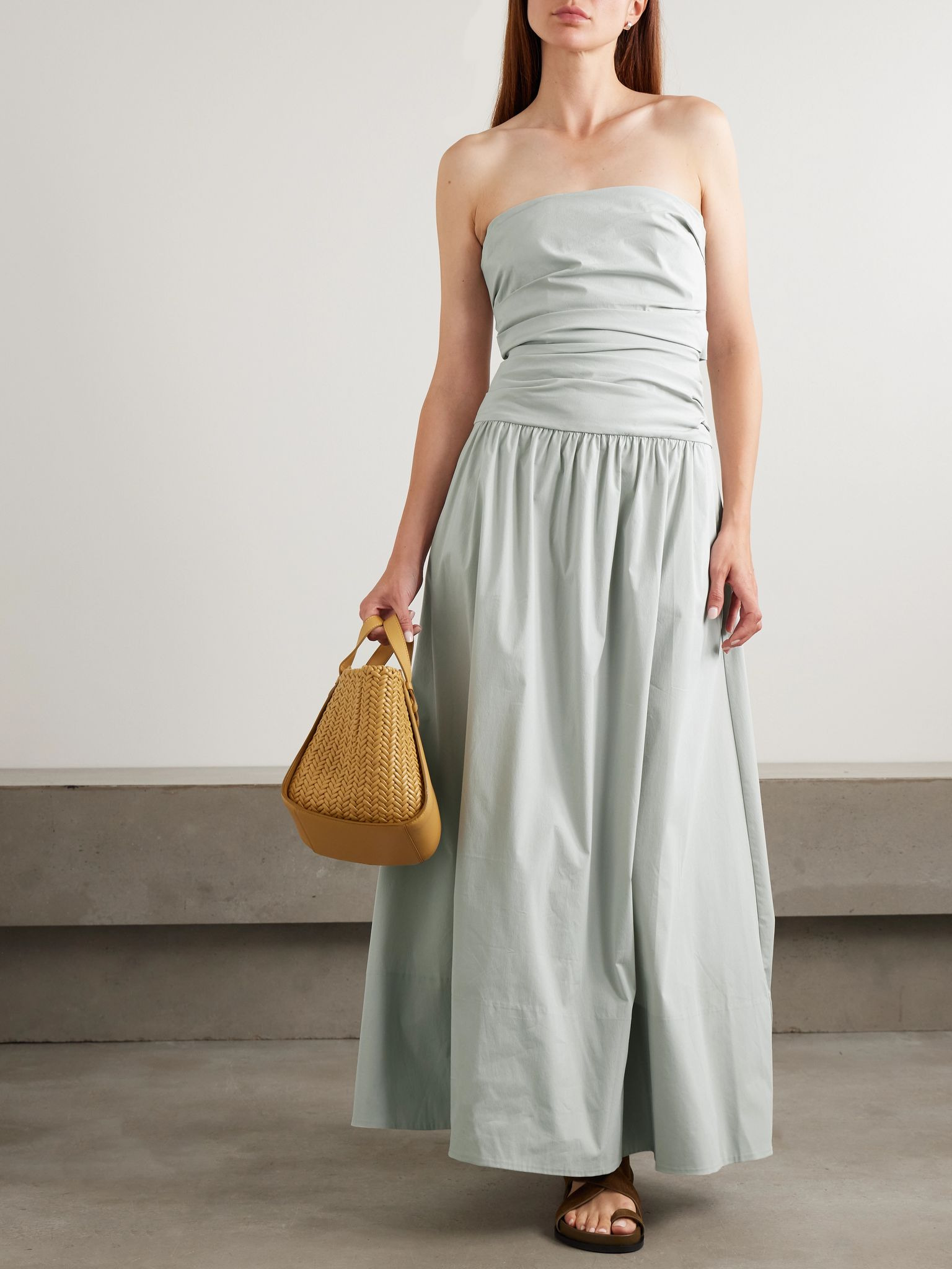 Strapless tie-back crinkled cotton-blend maxi dress Silver - 2