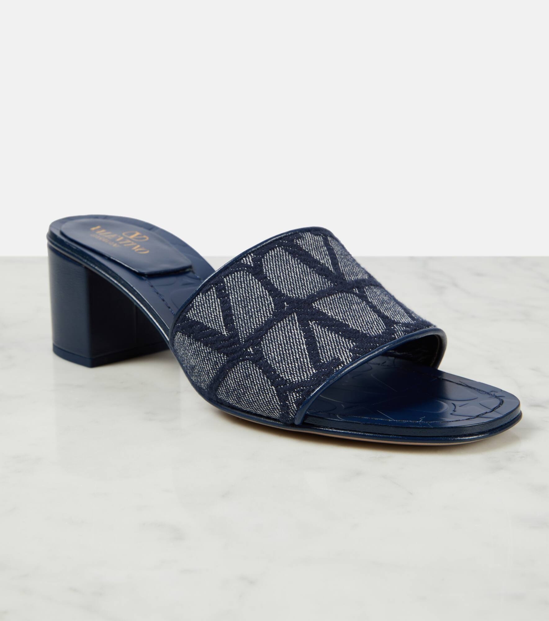 Toile Iconographe leather-trimmed denim slides - 6