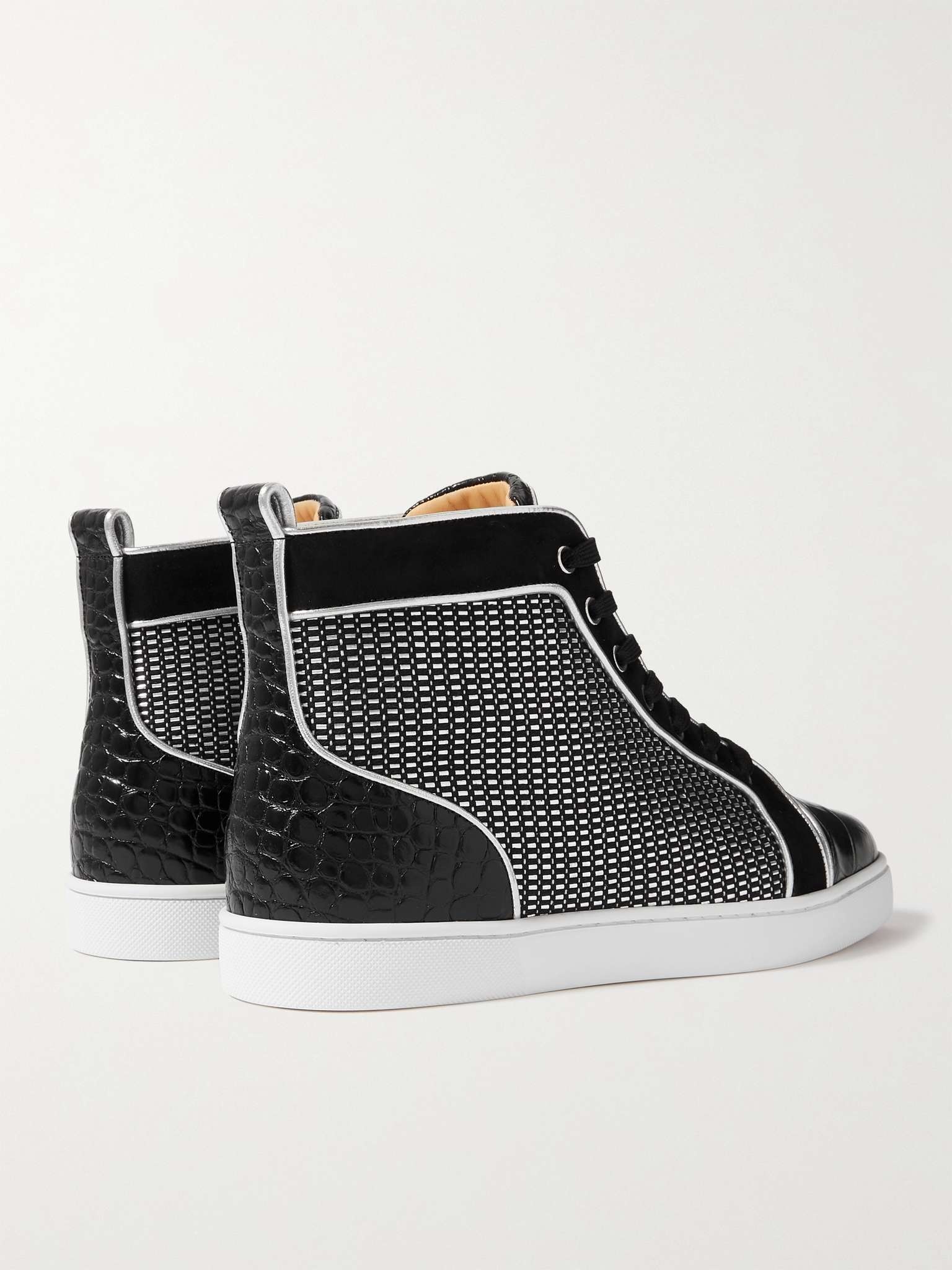 Louis Orlato Suede-Trimmed Croc-Effect and Woven Leather Sneakers - 5