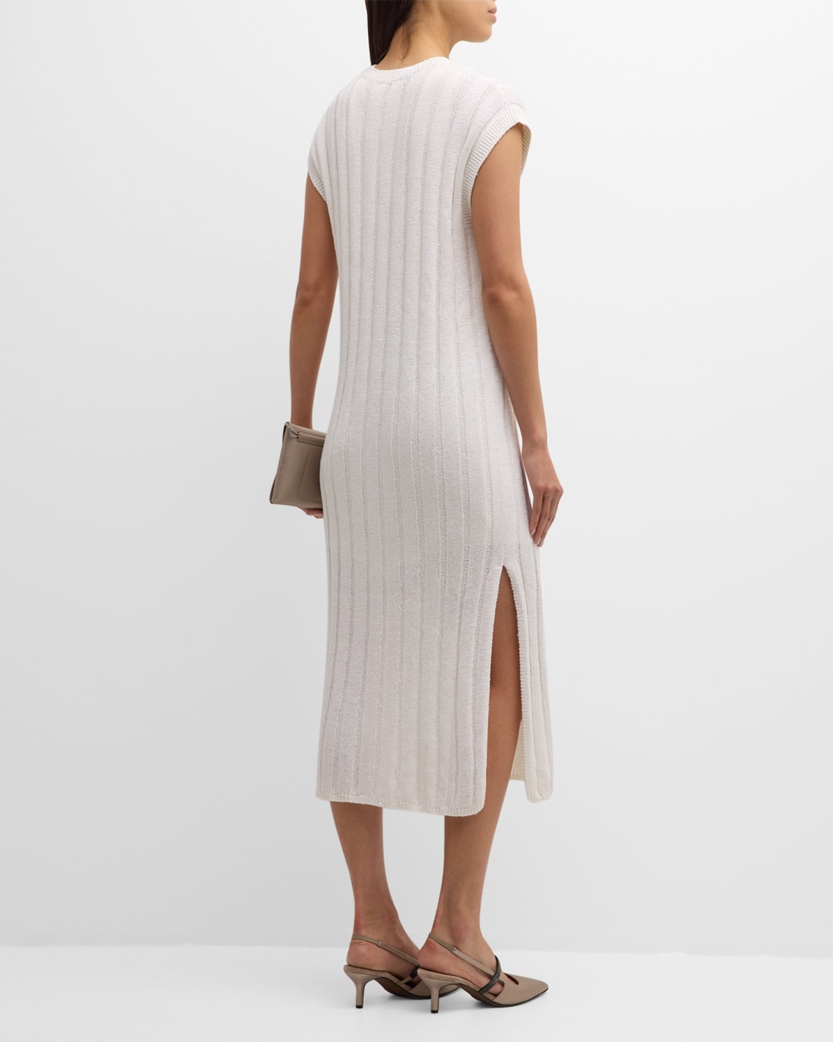 Paillette Rib Knit Cap-Sleeve Midi Dress - 7