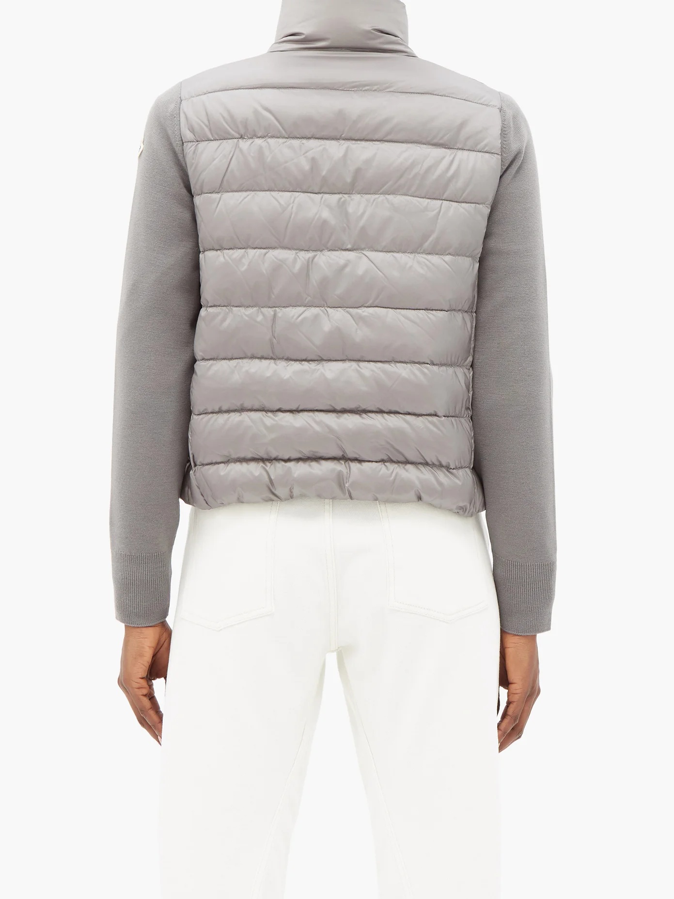 Contrasting wool and quilted-down zip cardigan - 5