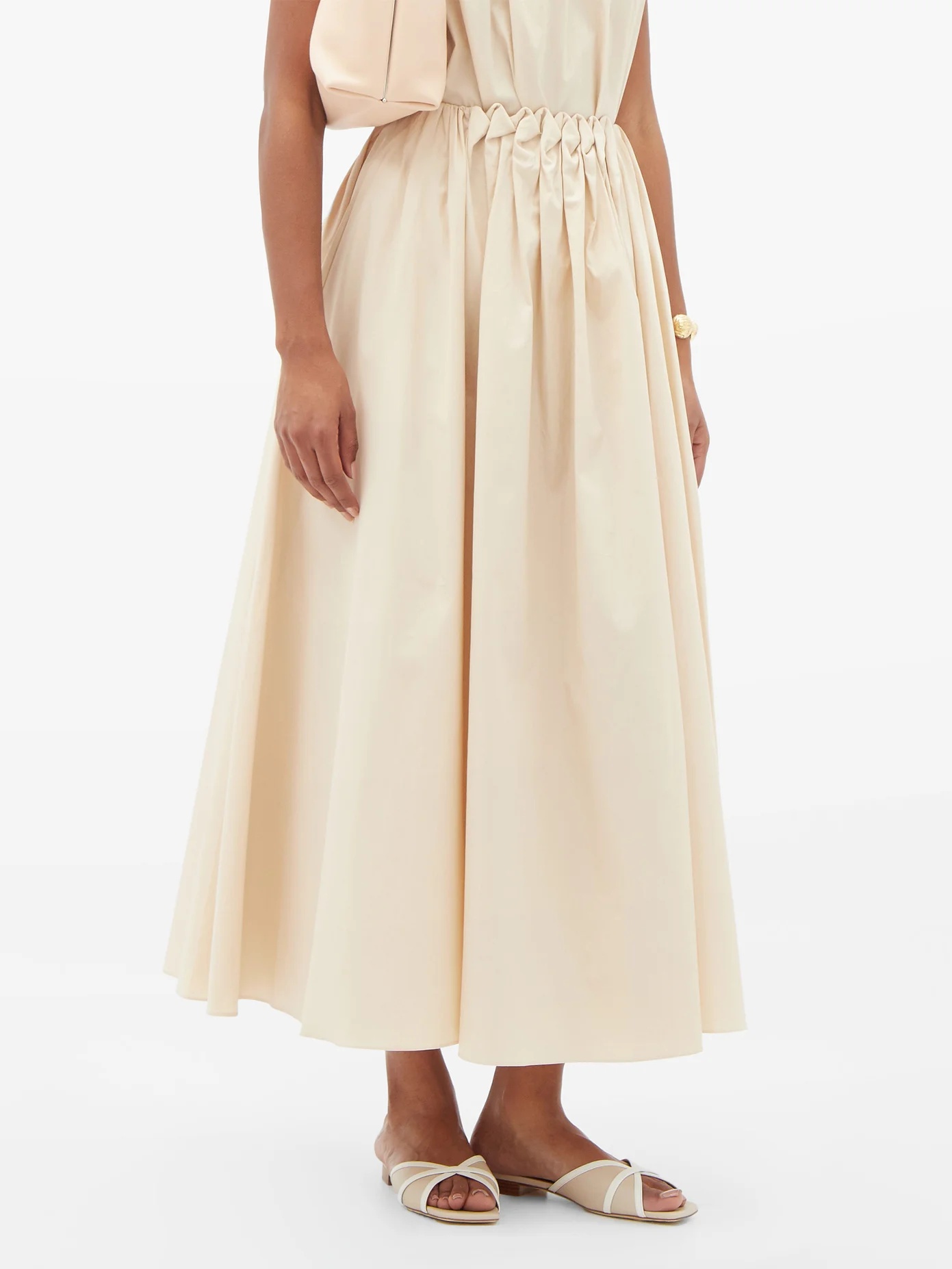 Allegra smocked-waist cotton-poplin midi skirt - 6