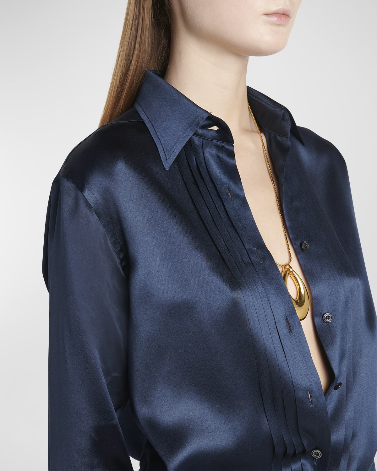 Fluid Charmeuse Pleated Silk Button-Front Blouse - 5