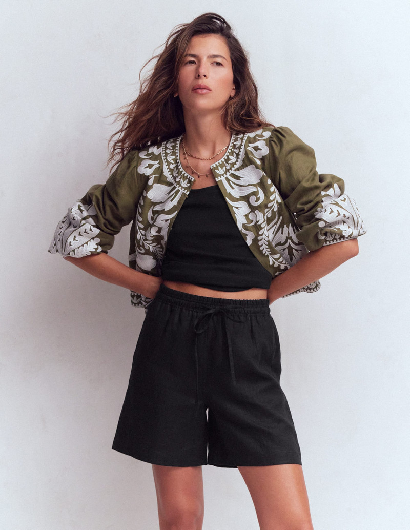 BODEN Islington Linen Shorts-Black outlook