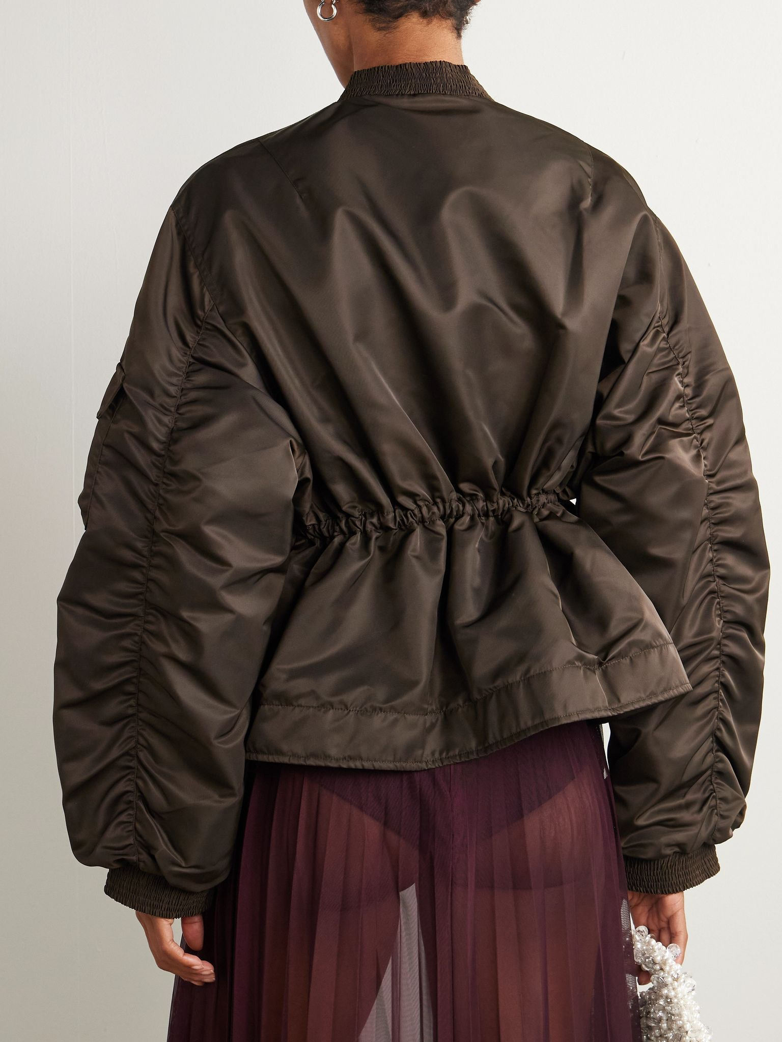 Birdie ruched padded shell bomber jacket Brown - 3