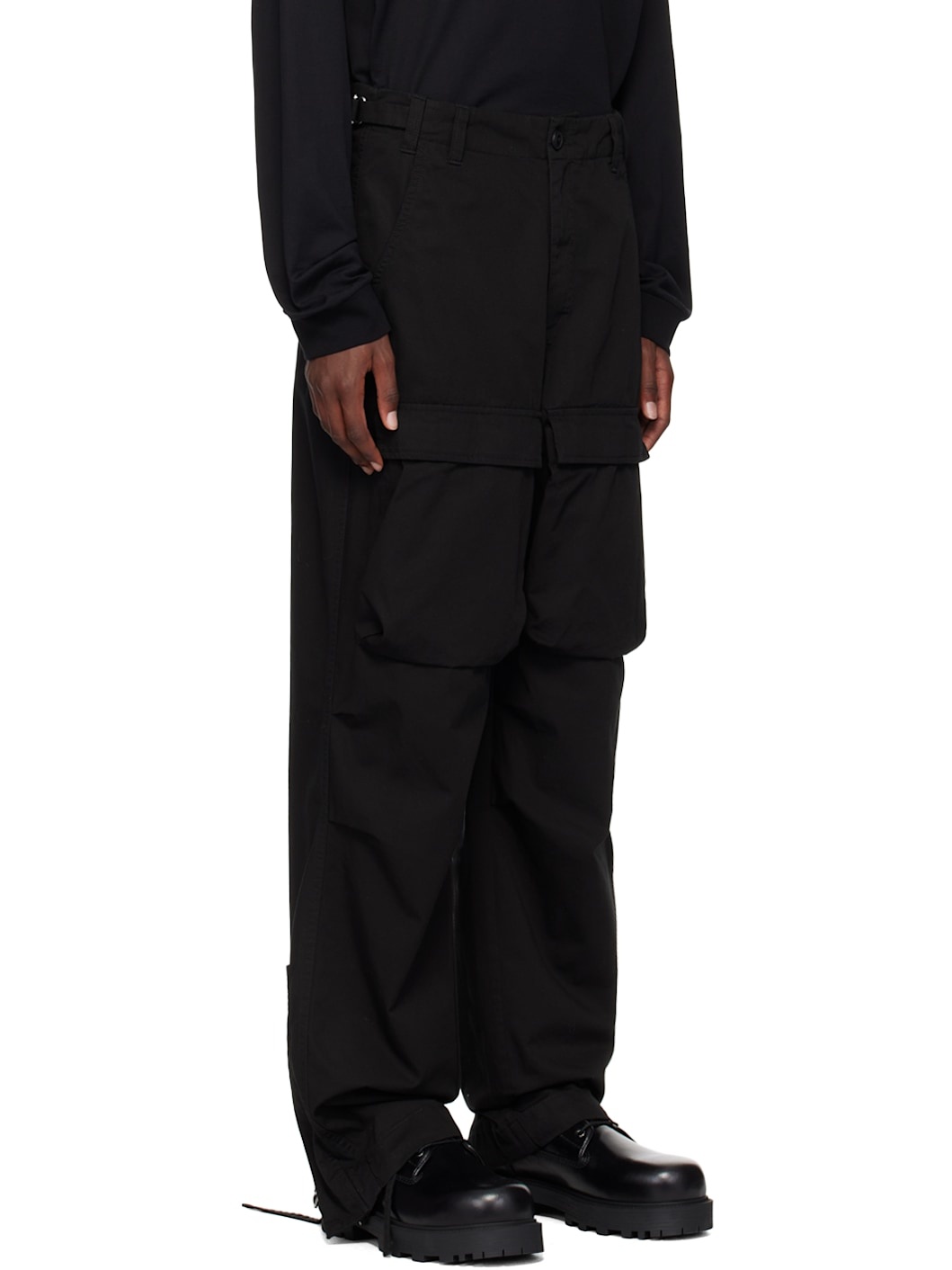 Black Flap Pocket Cargo Pants - 2