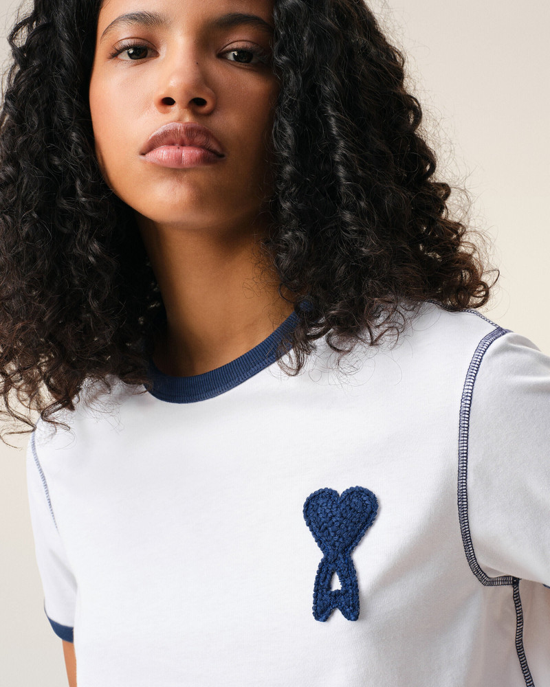 WHITE COTTON AMI DE COEUR KNITTED PATCH T-SHIRT 4