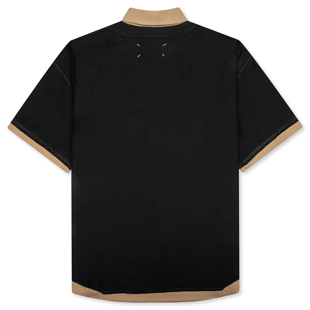 LAYERED POLO SHIRT - BLACK/CAMEL - 2