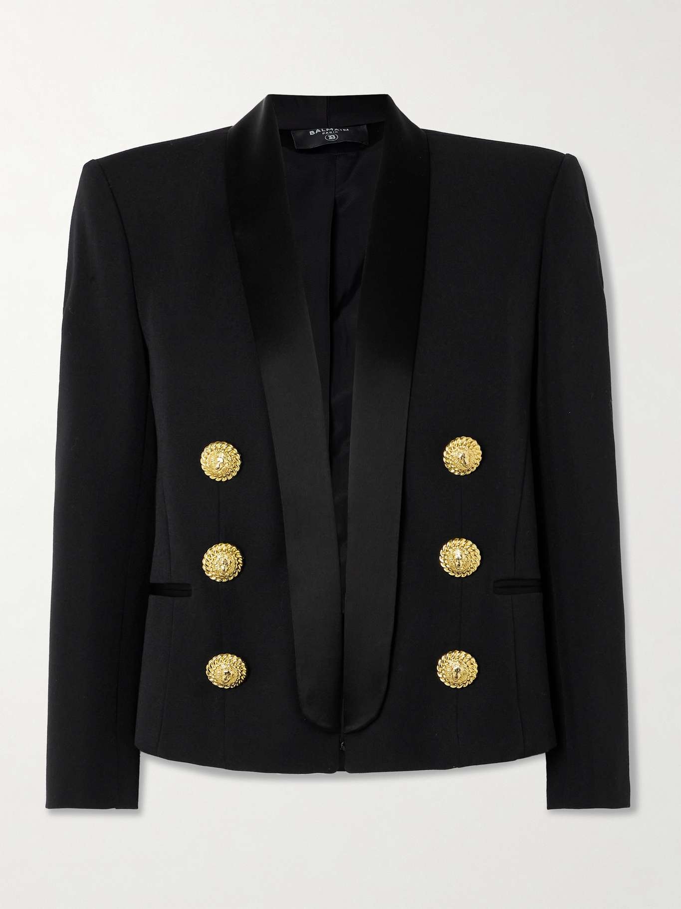 Embellished satin-trimmed grain de poudre wool jacket - 1