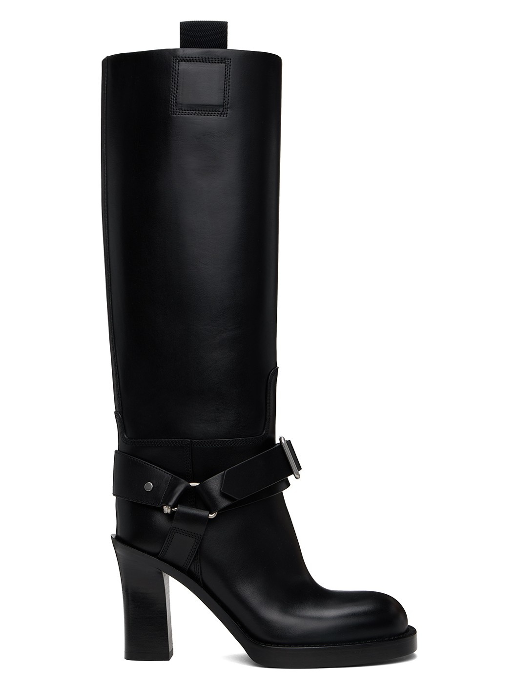 Black Leather Stirrup High Boots - 1