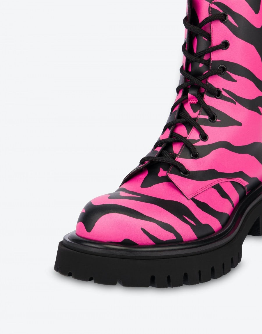 MOSCHINO X THE FLINTSTONES™ ZEBRA-PRINT COMBAT ANKLE BOOTS - 4