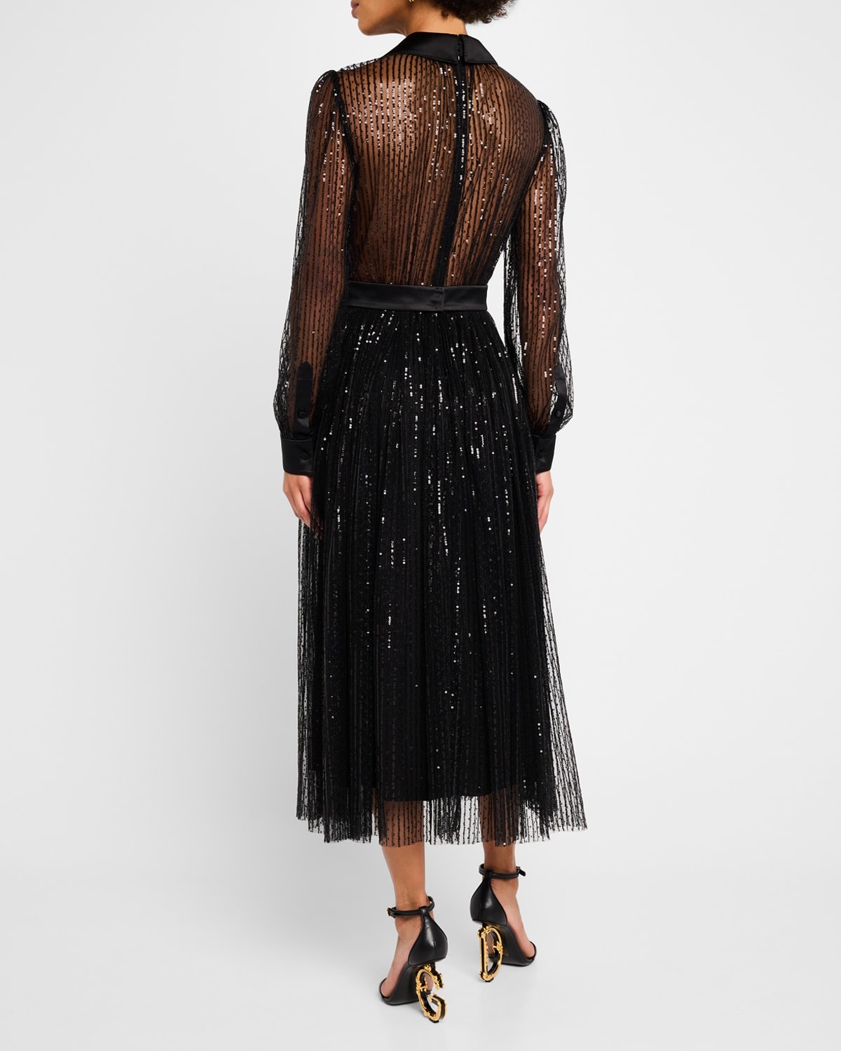 Sheer Sequined Midi Dress - 3