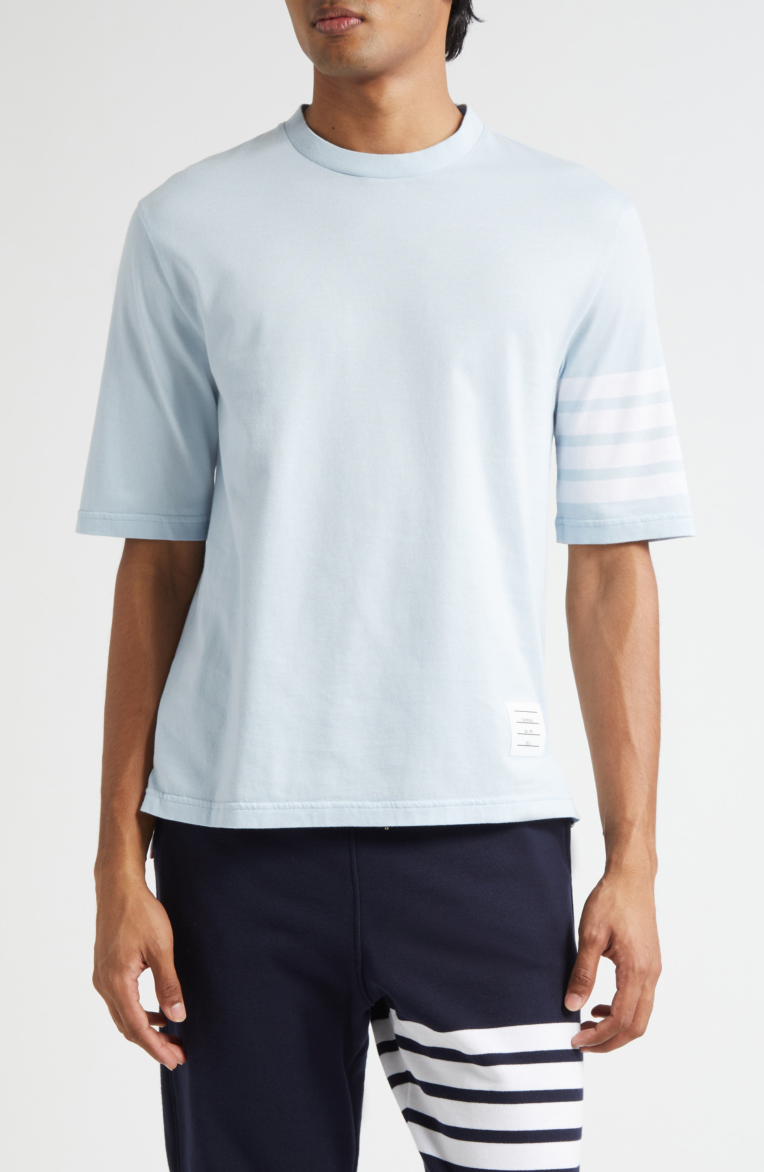 Thom Browne 4-Bar Cotton Jersey T-Shirt in Light Blue at Nordstrom - 1