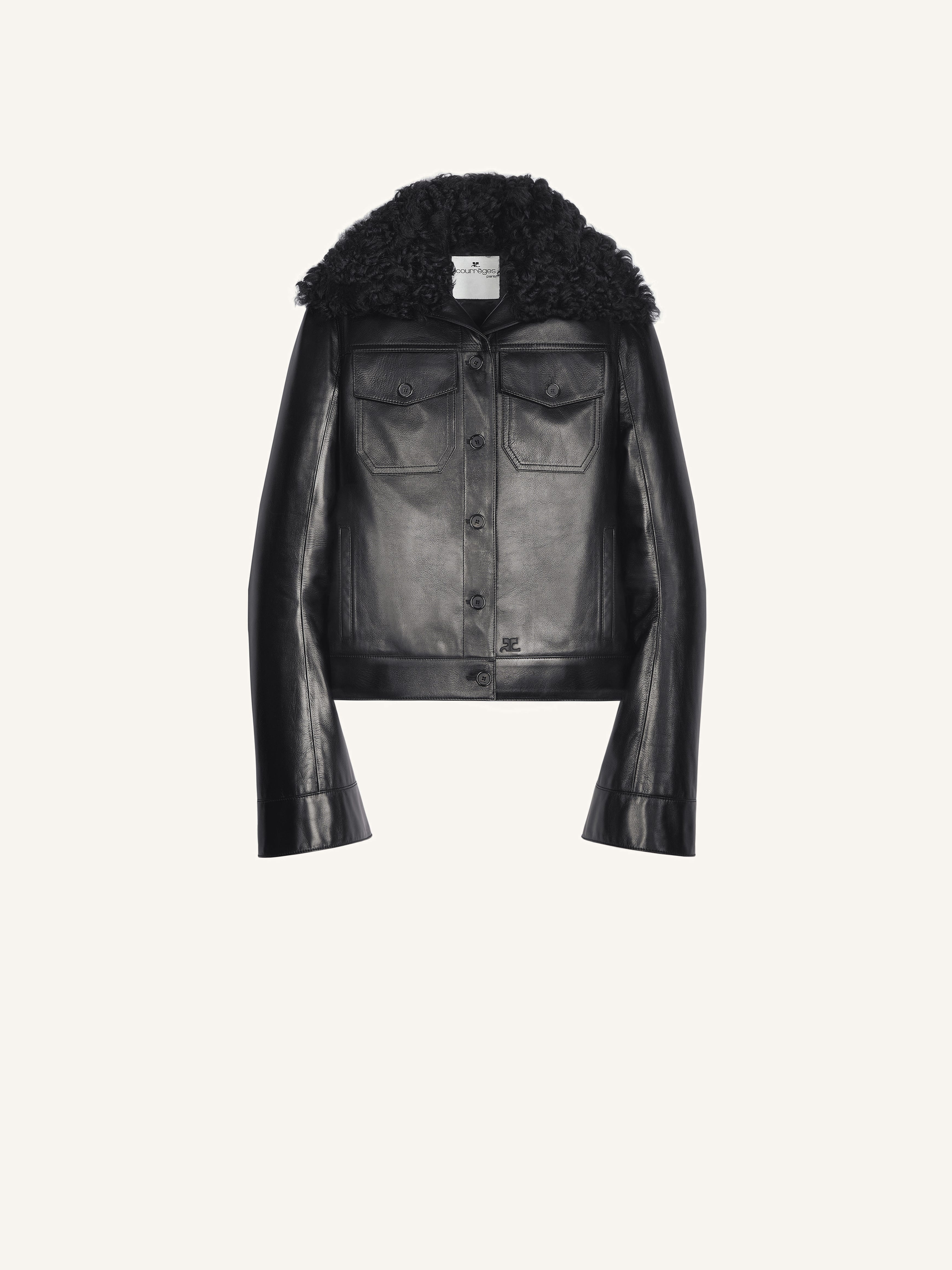 SHEARLING COLLAR LEATHER JACKET - 1