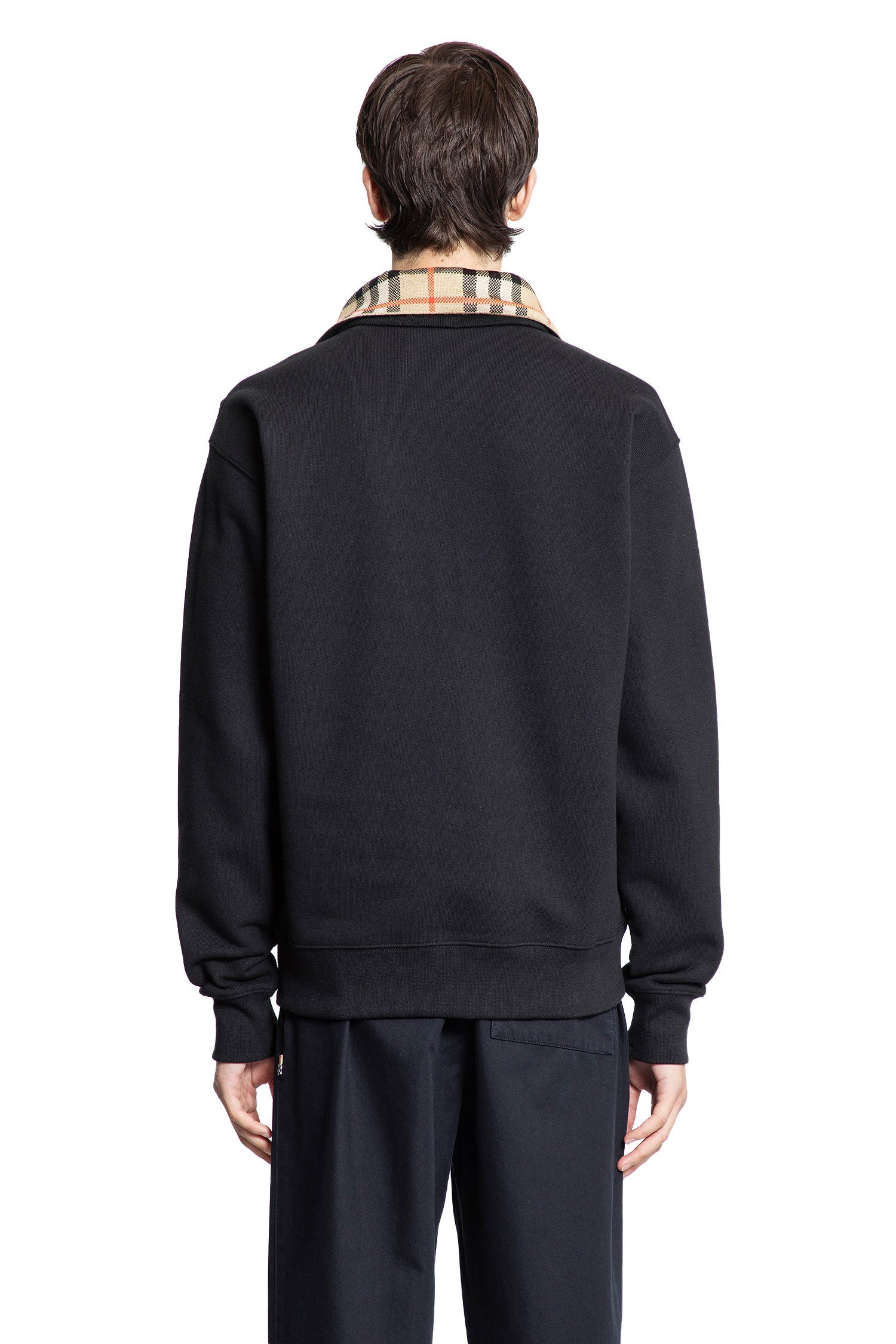 Check-Collar-Cotton-Half-Zip-Sweatshirt - 3