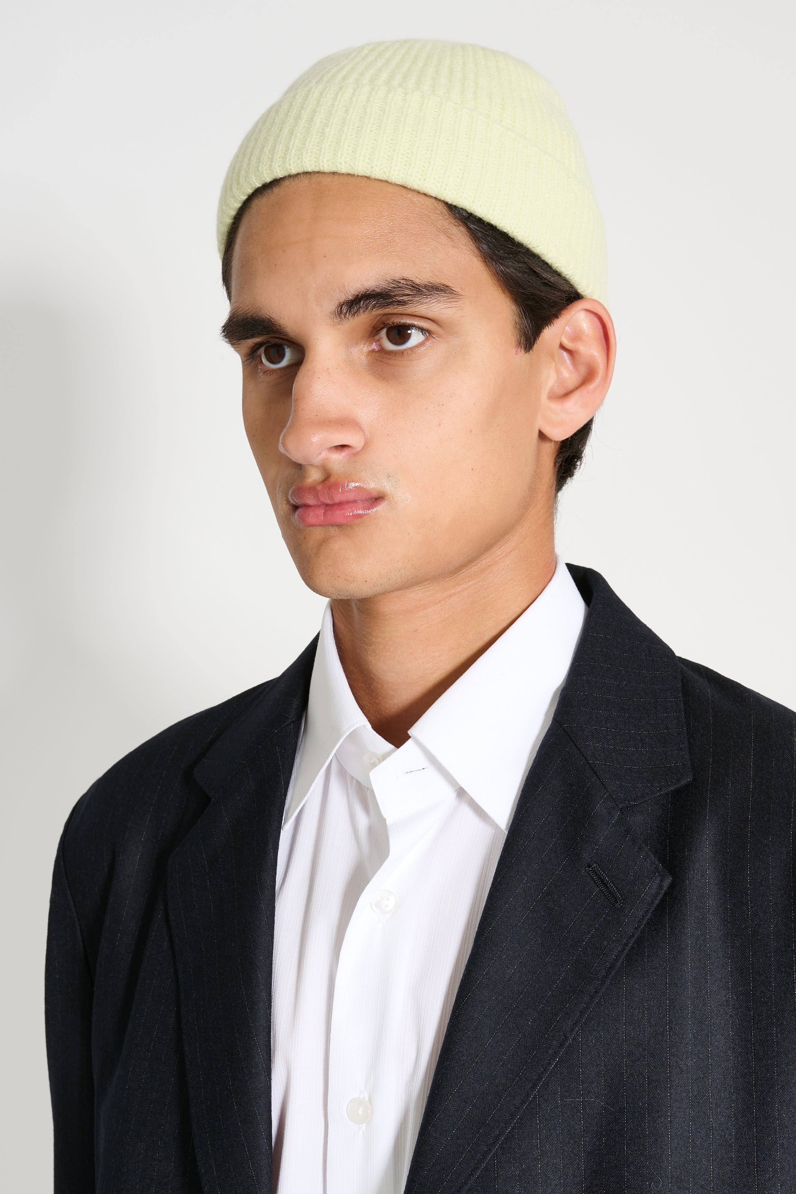 AURALEE WOOL SOFT CORD KNIT CAP LIGHT LIME - 3