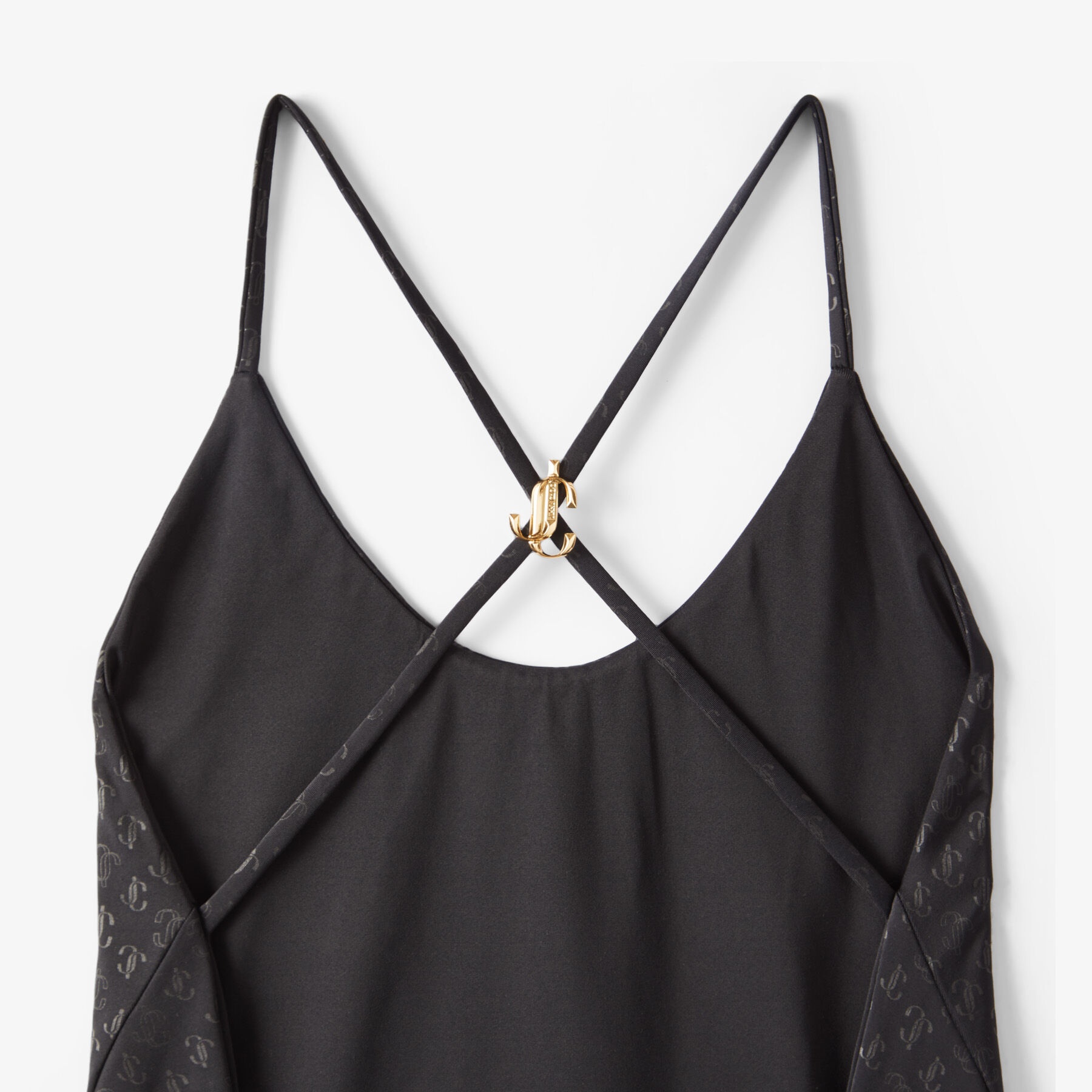 Eudora
Black JC Monogram-Print Regenerated Nylon and Lycra Cross-Strap Swimsuit - 4
