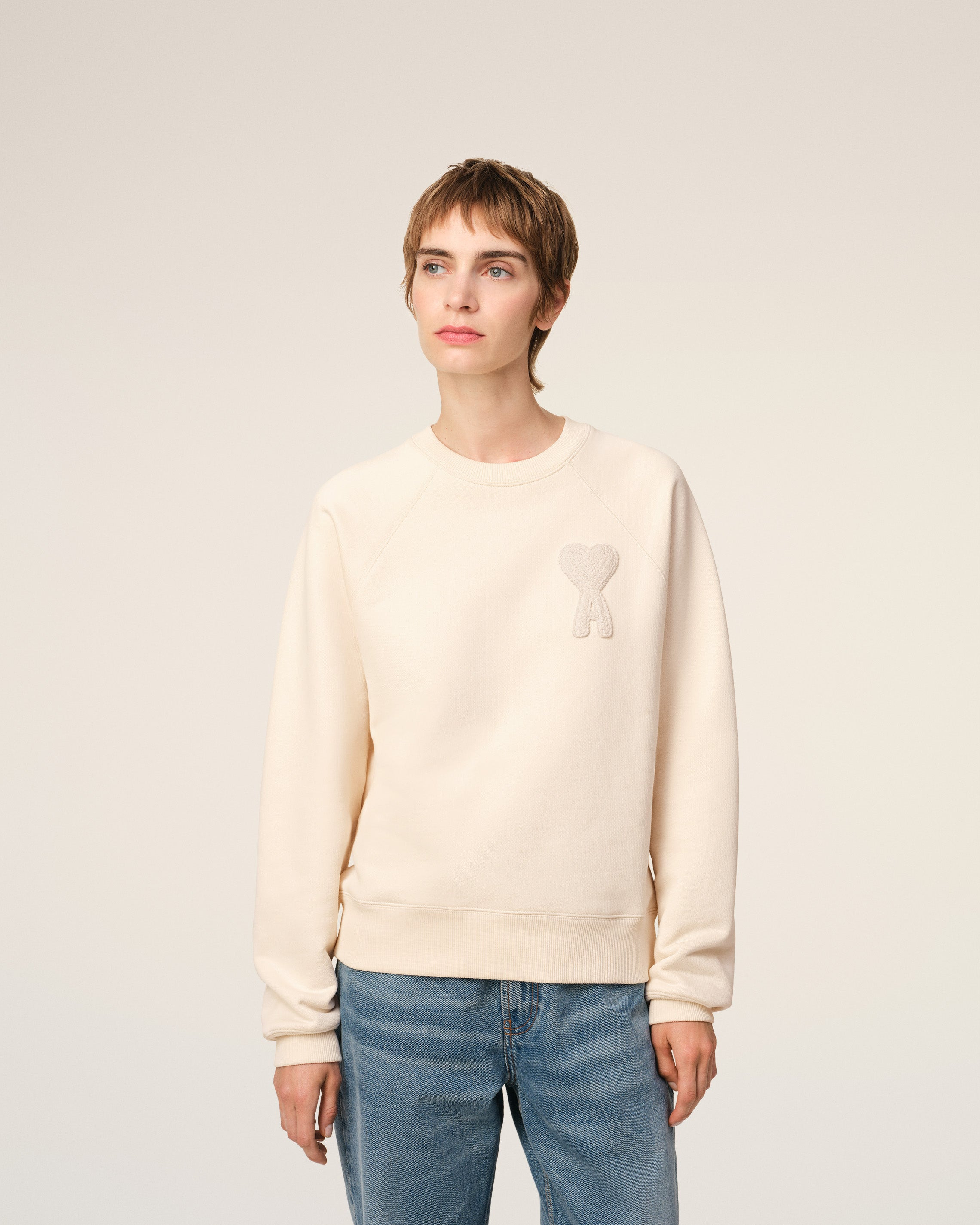 BEIGE COTTON AMI DE COEUR PATCH SWEATSHIRT - 3