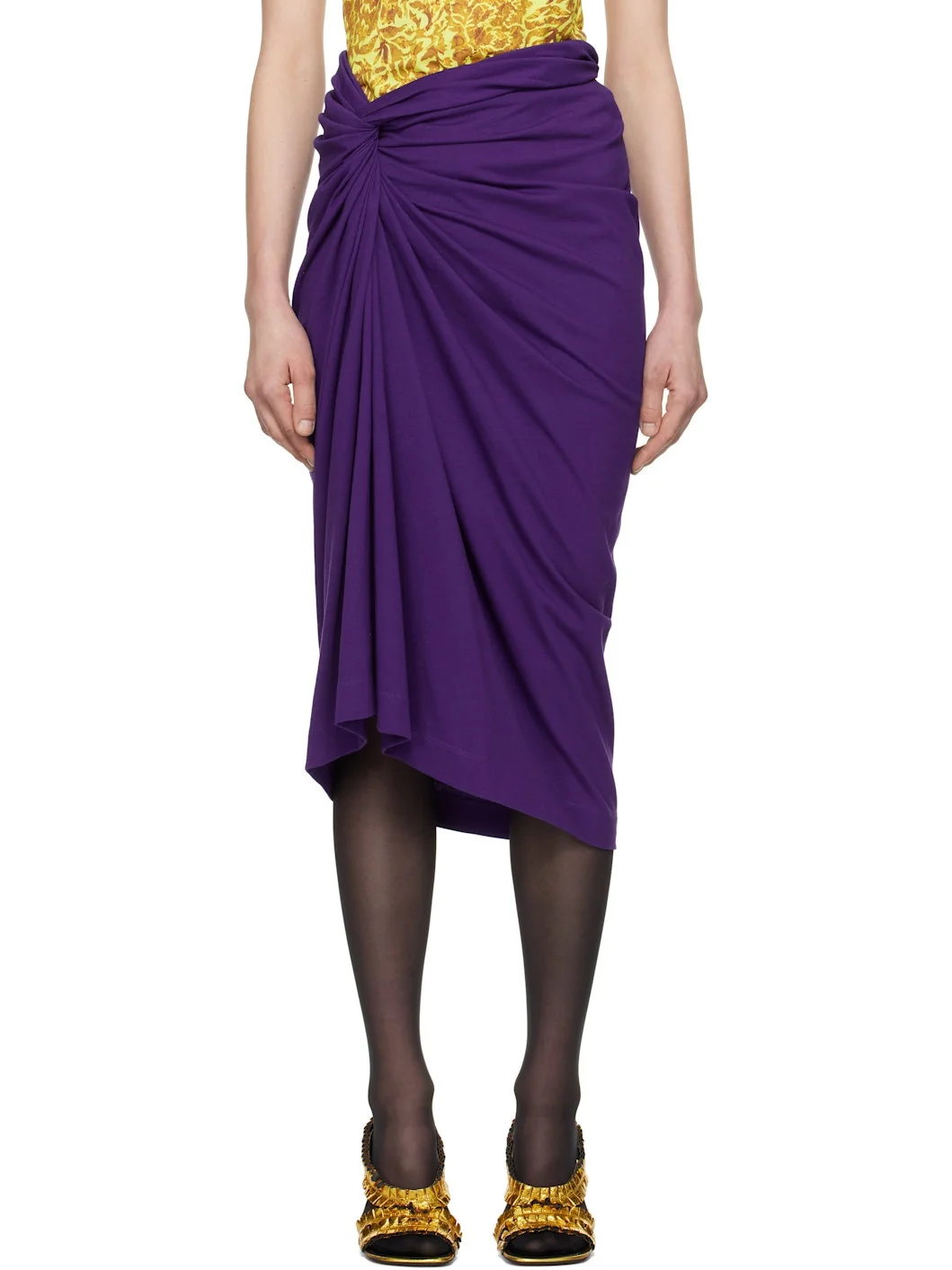 Purple Knotted Jersey Midi Skirt - 1