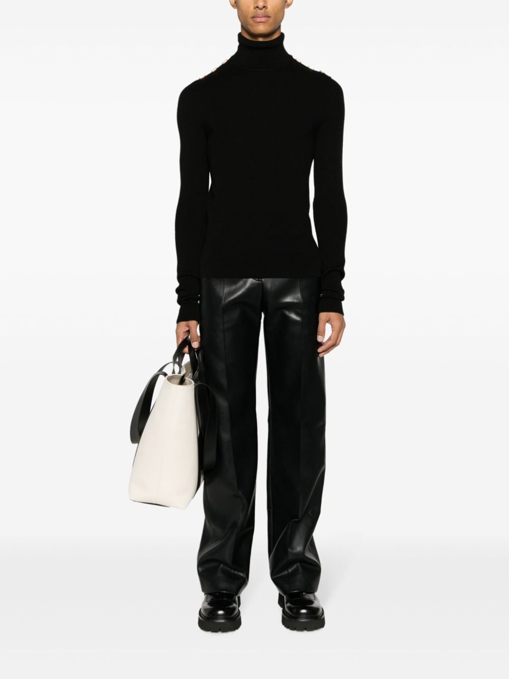decorative-buttons fine-ribbed wool jumper - 2