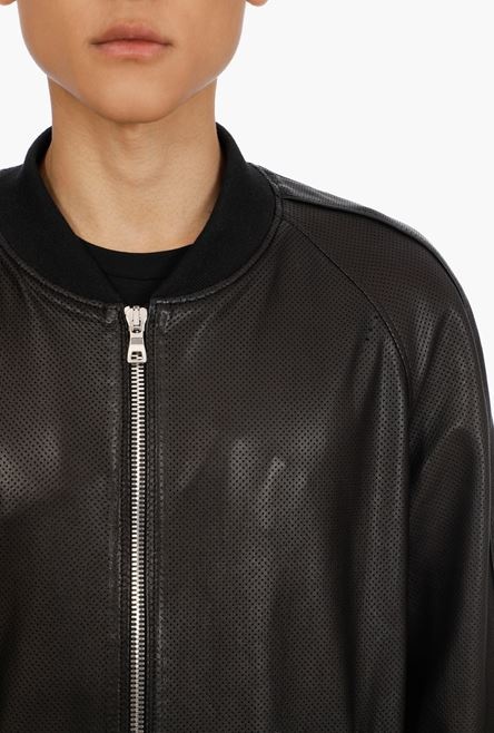Reversible black leather bomber jacket - 6