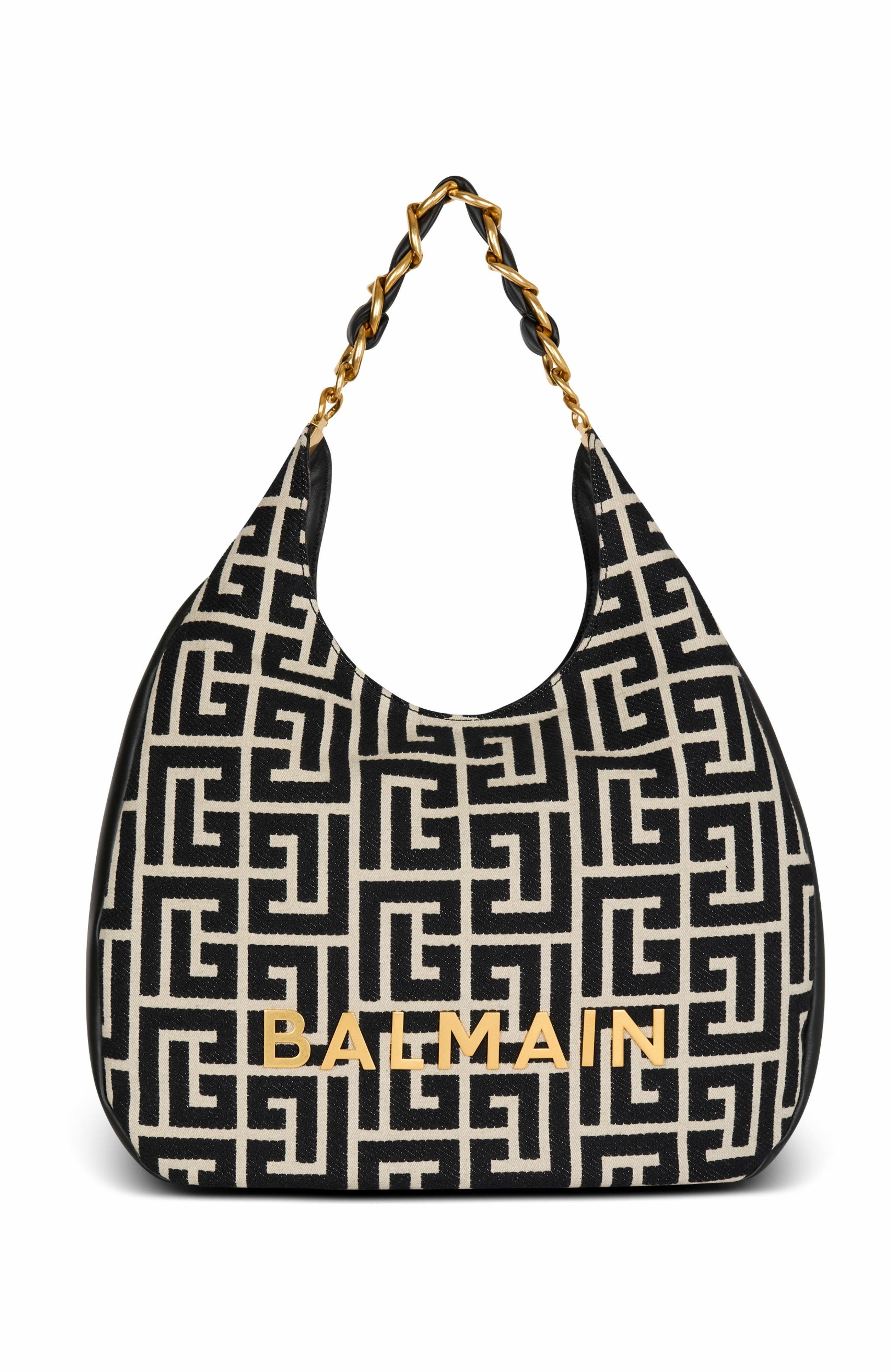 Balmain 1945 Soft Hobo Large monogrammed jacquard tote bag in Black at Nordstrom - 1