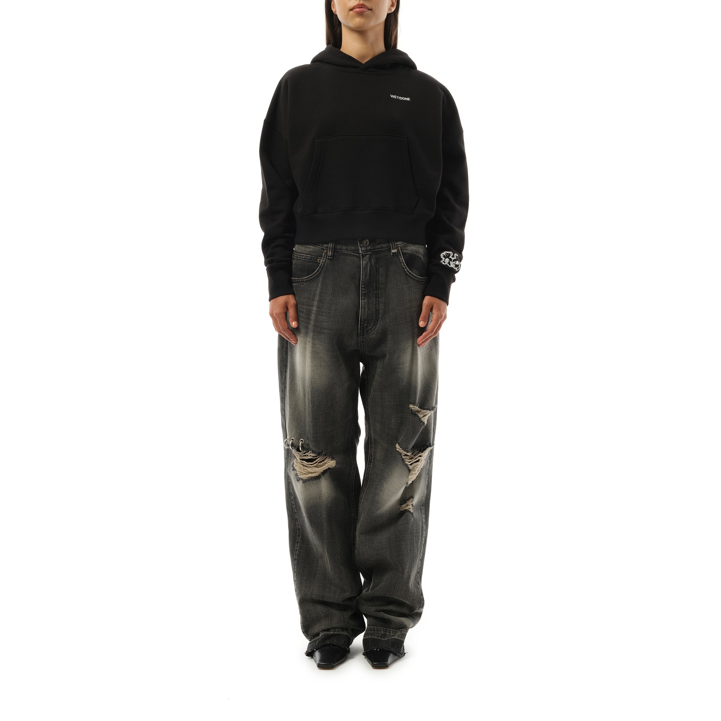 Oversized Teddy Bear Hoodie in Black - 4