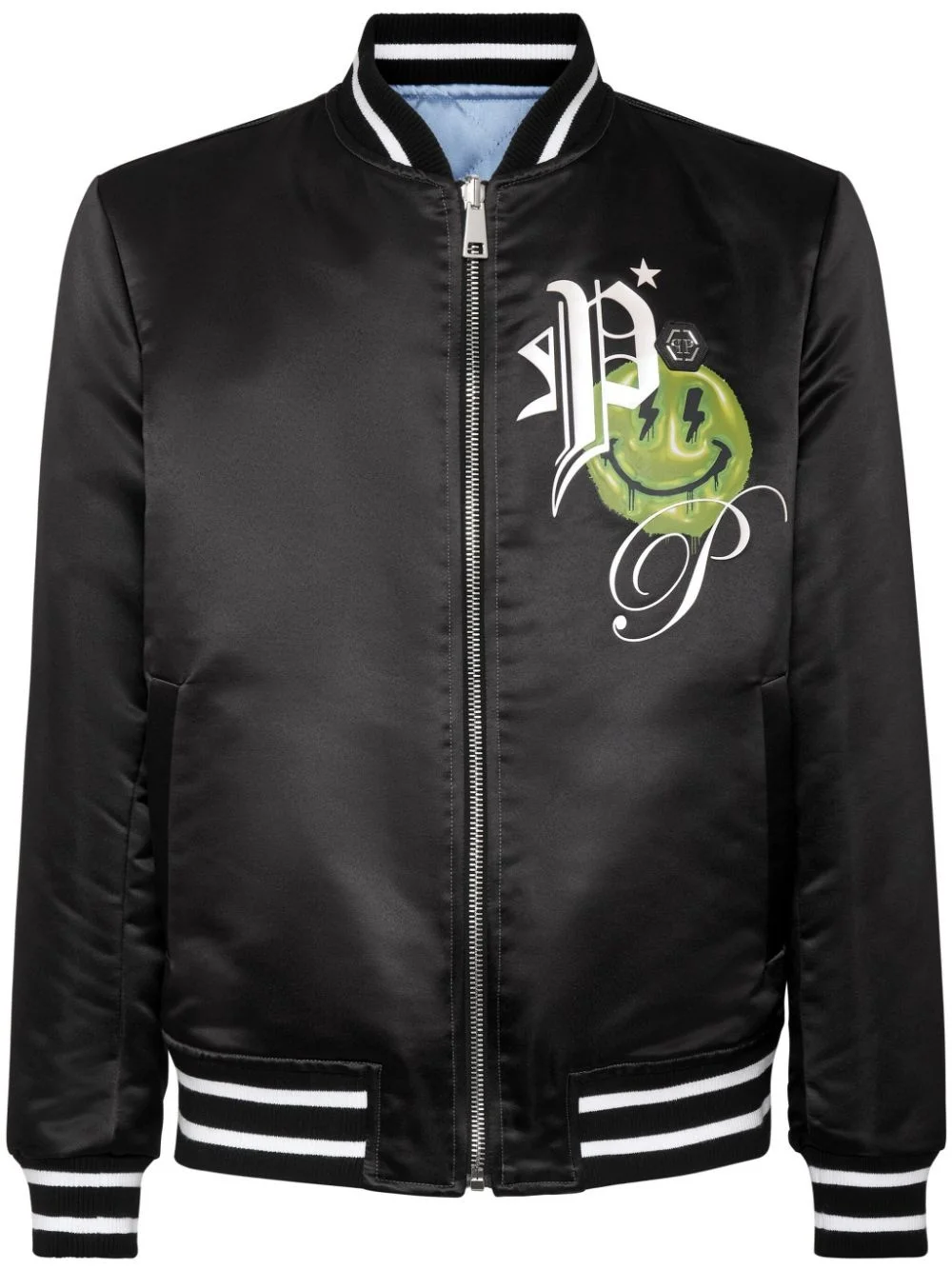 logo-print satin-finish reversible bomber jacket - 1