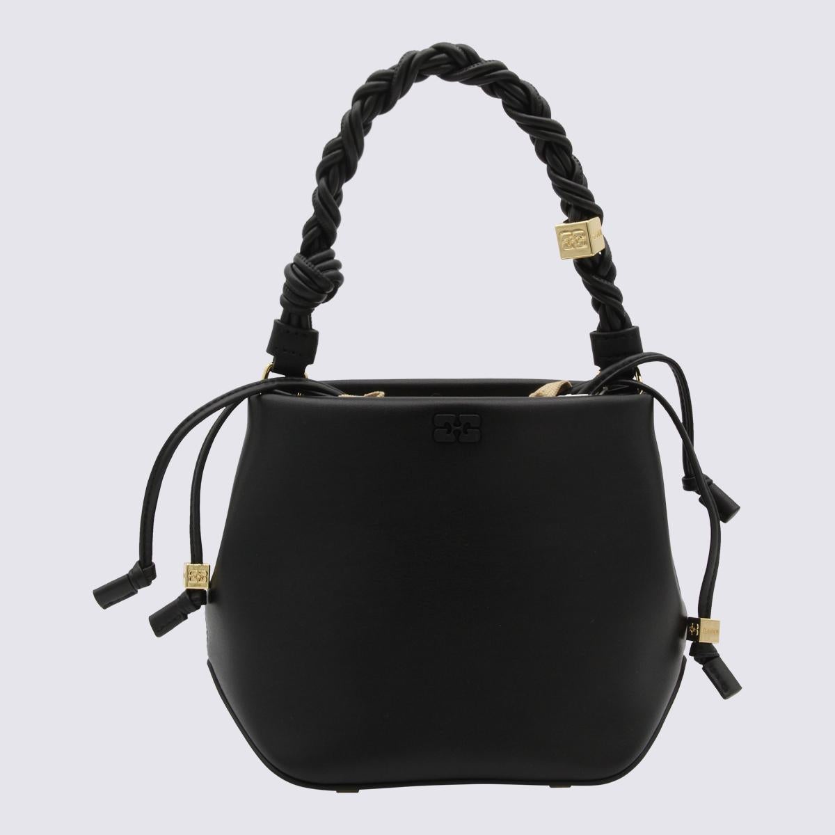 GANNI BLACK LEATHER BOU BUCKET BAG - 1