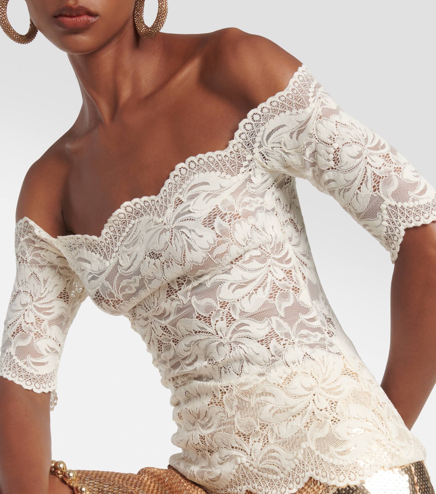 Off-shoulder lace top - 4