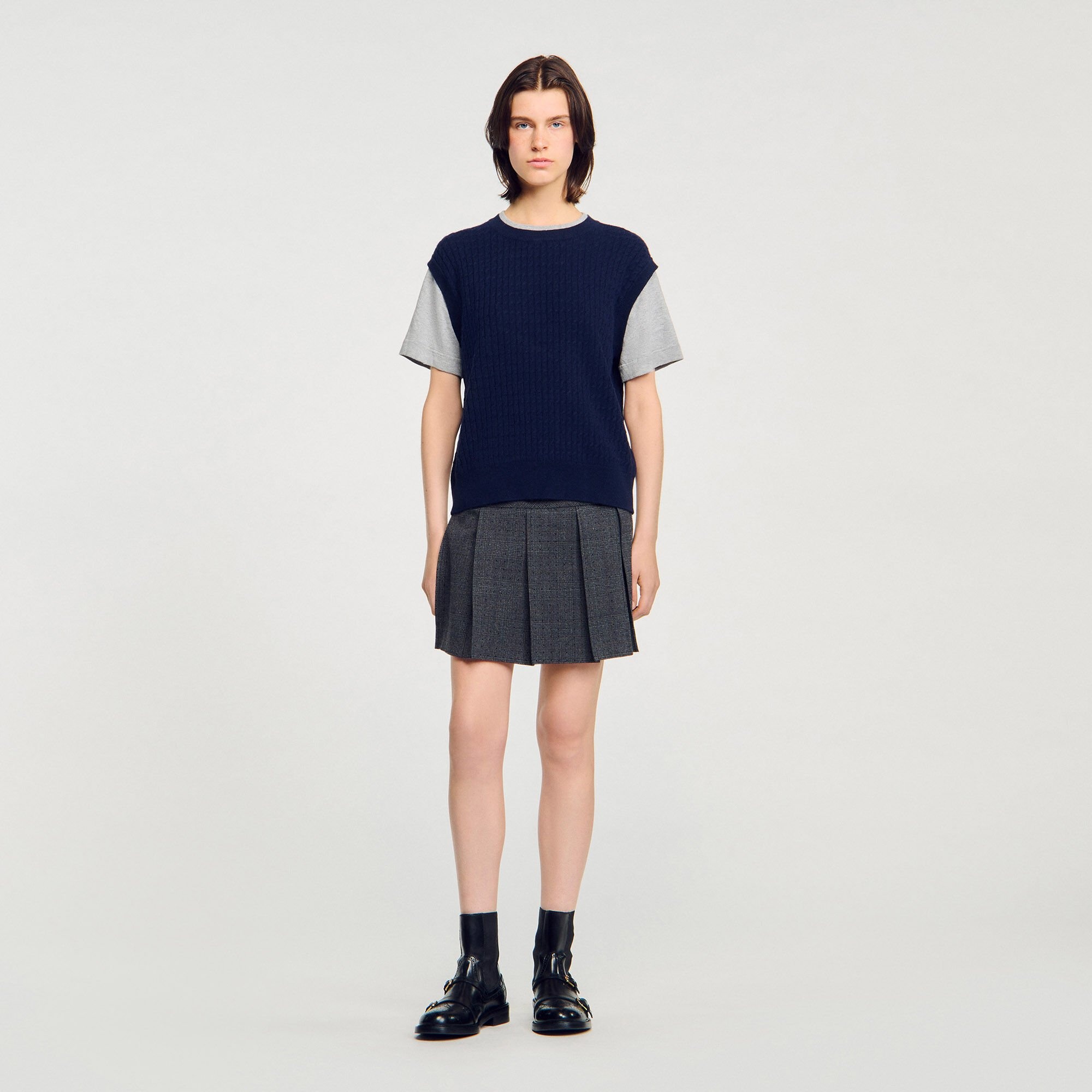 DUAL-MATERIAL KNIT SWEATER - 2