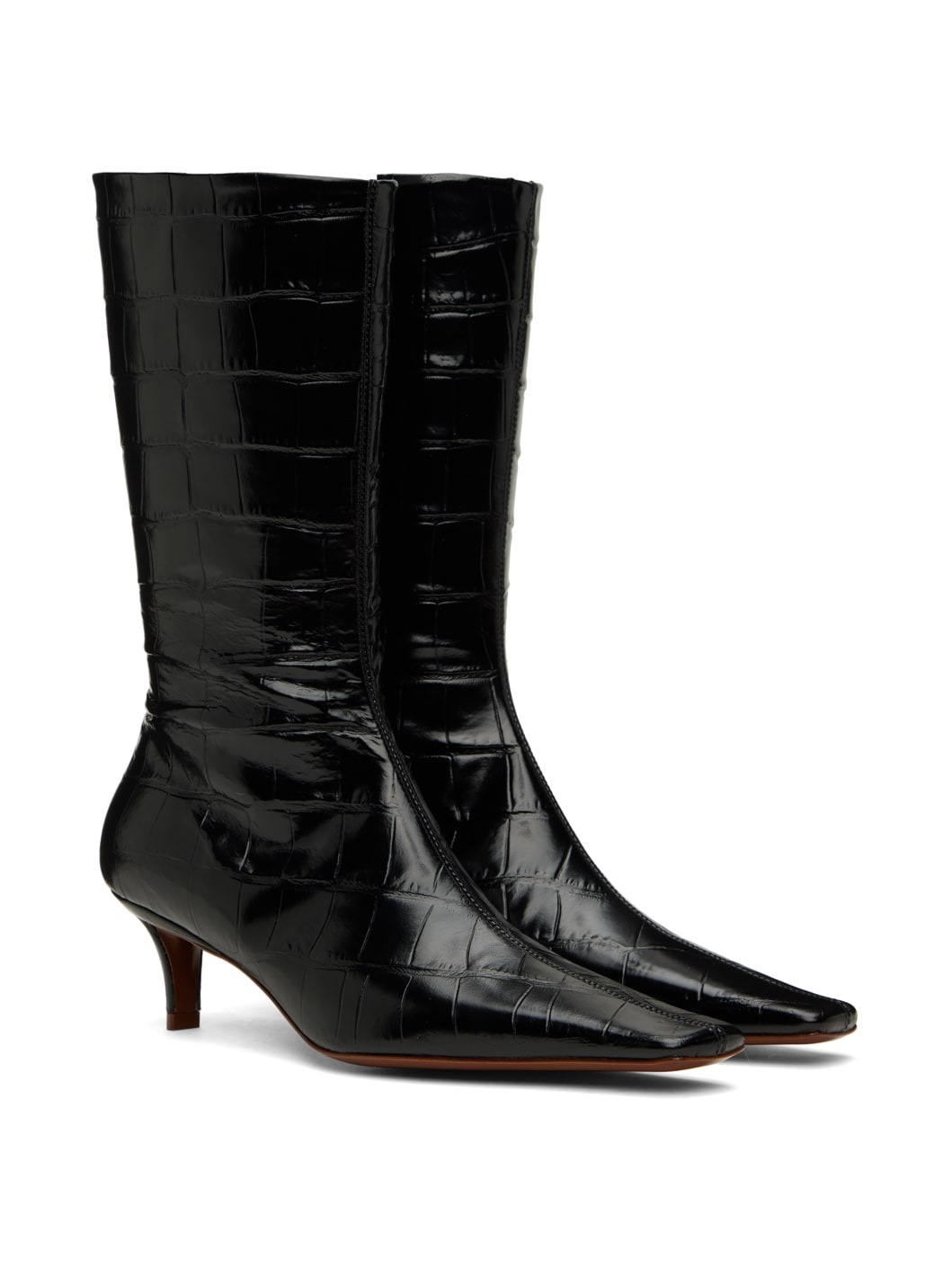 Black Croc-Embossed Boots - 4