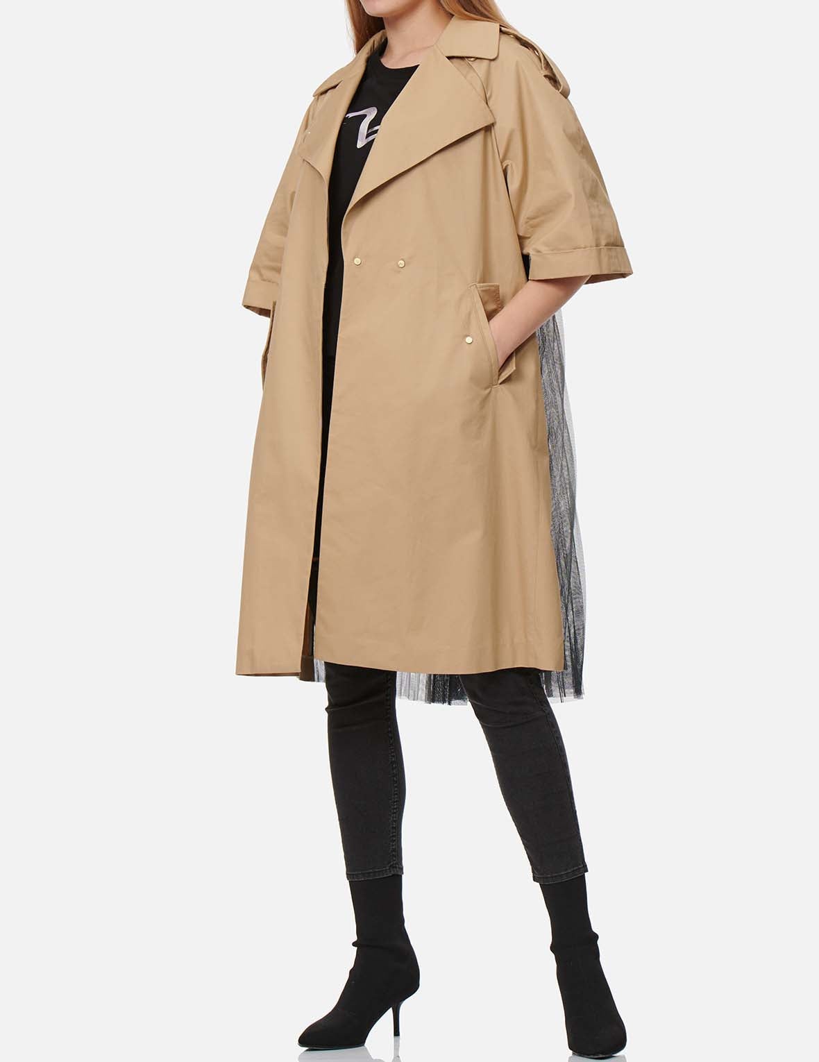 Pleated-Mesh Panelled Trench Jacket - 5