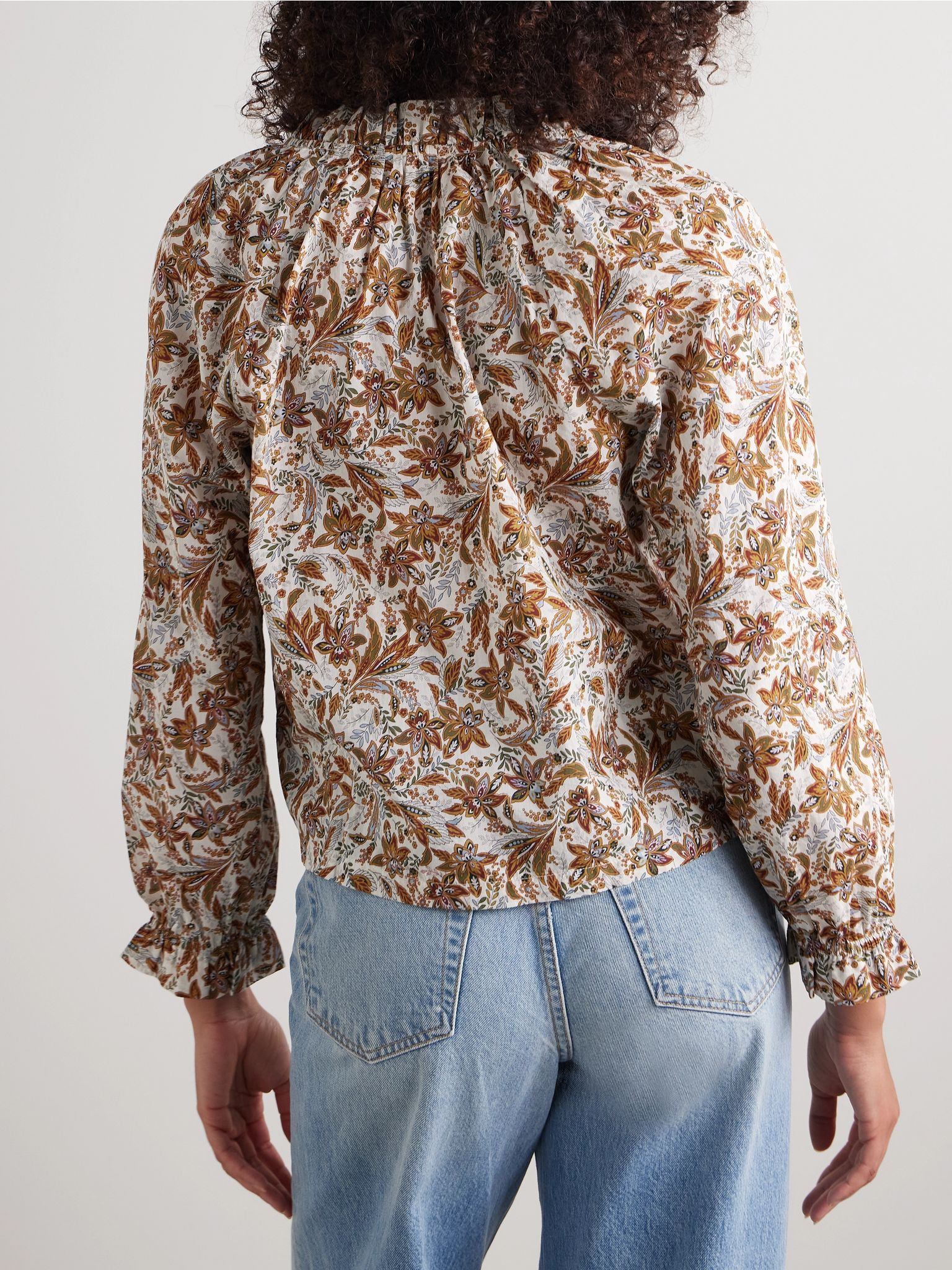 Juna tie-neck floral-print organic cotton-voile top Brown - 4