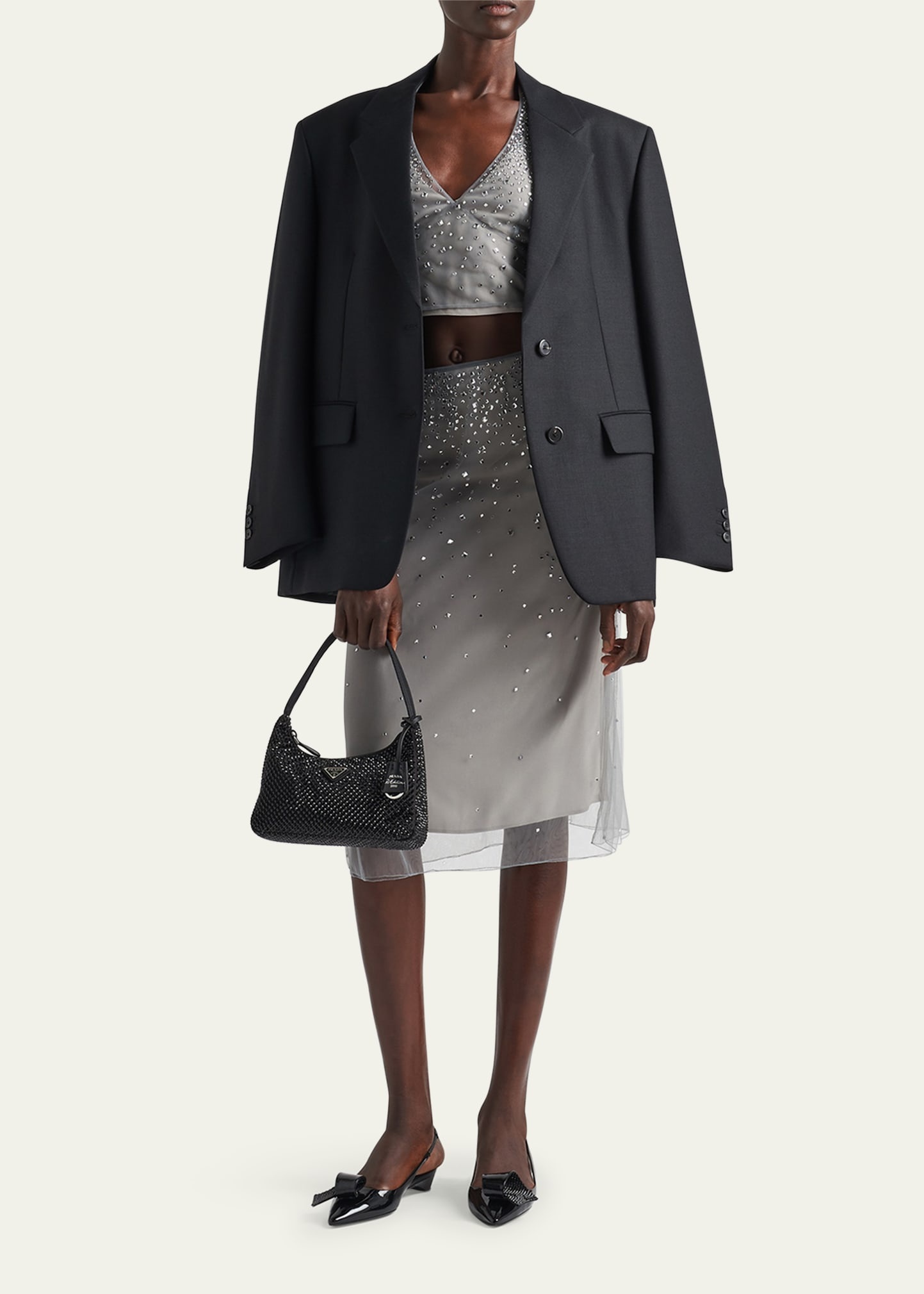 Crystal-Studded Tulle Midi Skirt - 2