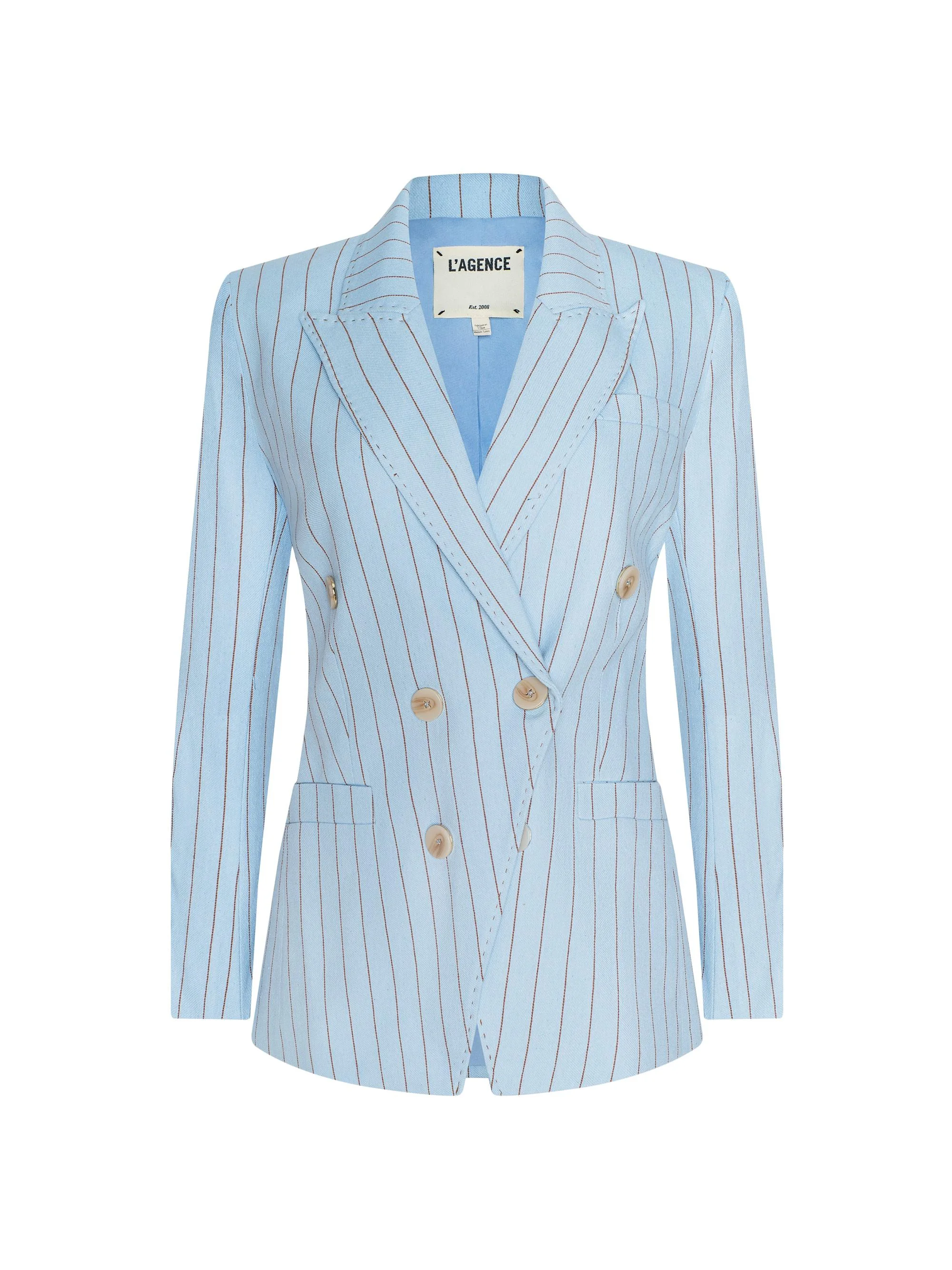 Women's Kyomi Pinstriped Double-Breasted Blazer - Light Blue Sienna Pinstripe - 1